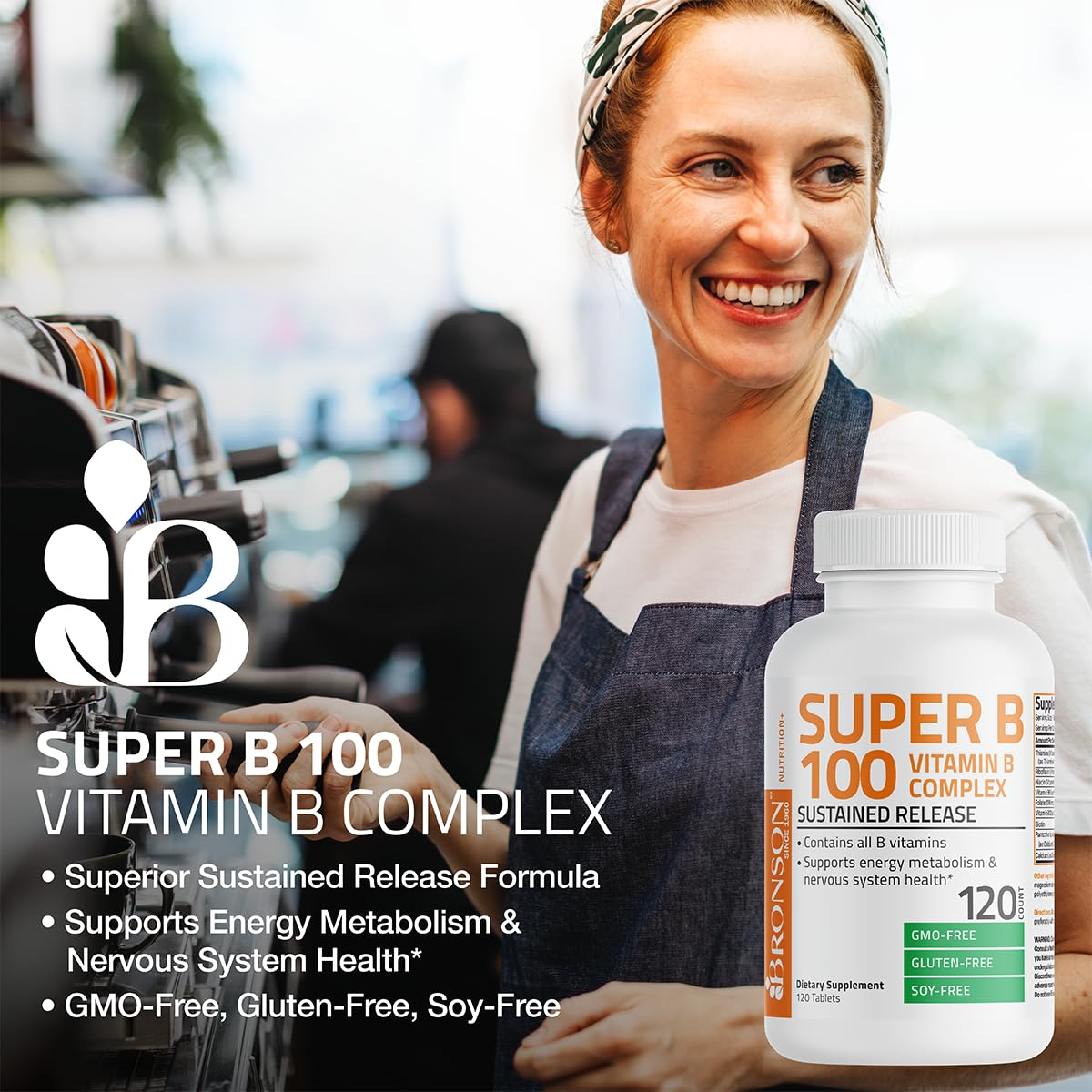 Bronson Super B 100 Vitamin B Complex Sustained Release Contains All B Vitamins Bronson