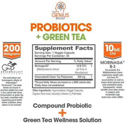 Genius Probiotics for Weight Loss with Green Tea Extract - Fat Burner Supplement & Digestive