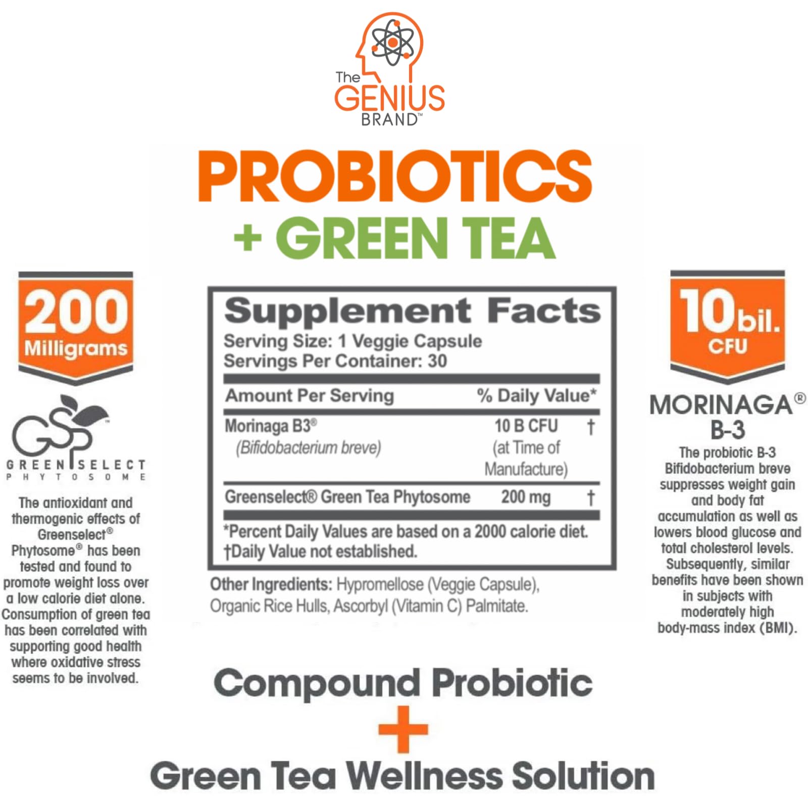 Genius Probiotics for Weight Loss with Green Tea Extract - Fat Burner Supplement & Digestive The Genius Brand