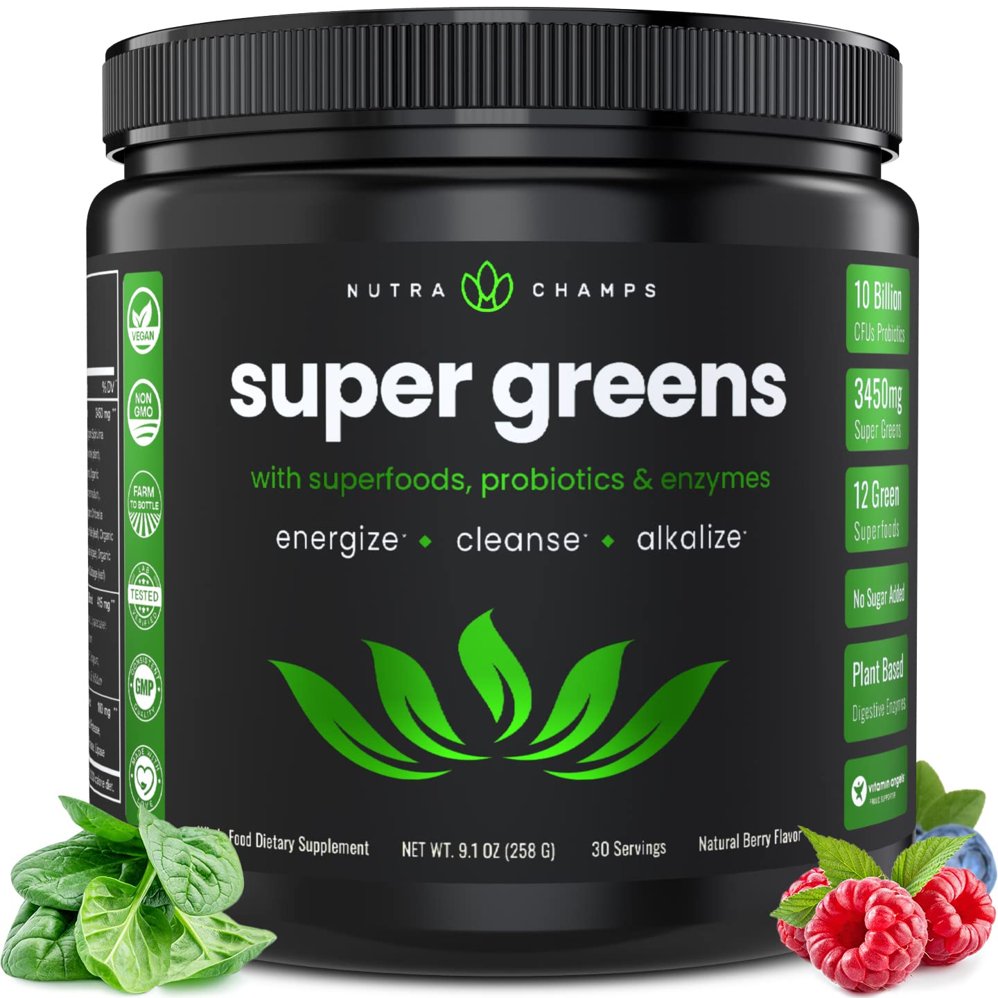 NutraChamps Super Greens Powder Premium Superfood | 20+ Organic