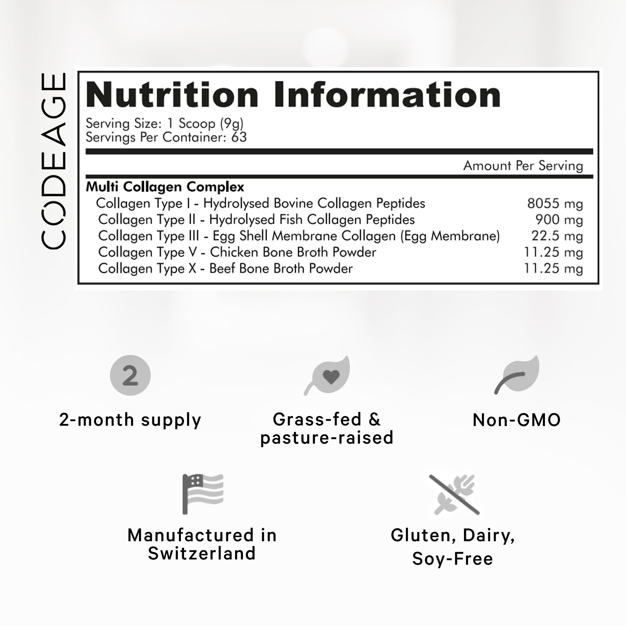 Codeage Multi Collagen Protein Powder Peptides, 2-Month Supply, Hydrolyzed, Type I, II, III, V, X Grass Fed Codeage