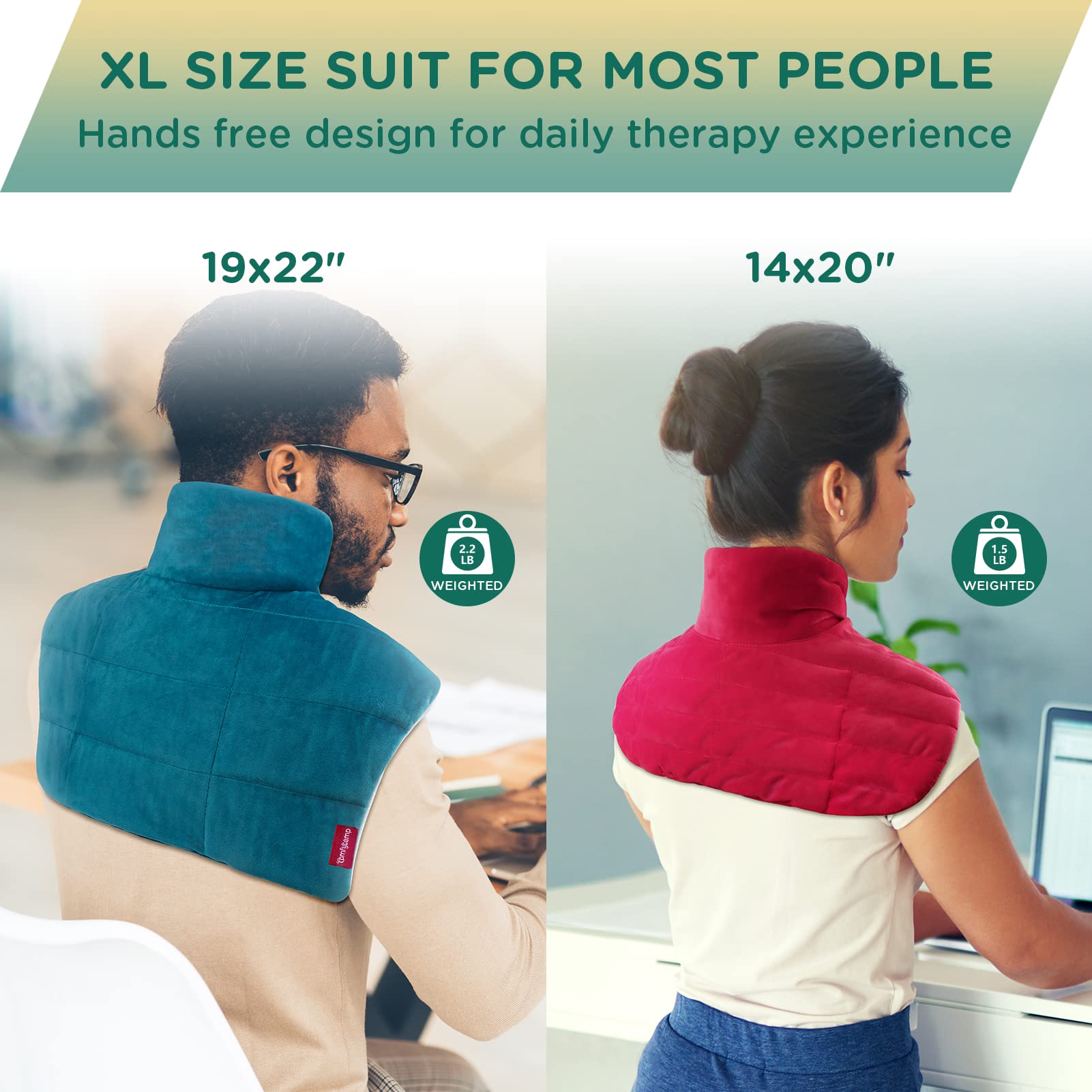 Weighted Heating Pad for Neck and Shoulders, Comfytemp 2.2lb Large Electric Heated Neck Comfytemp