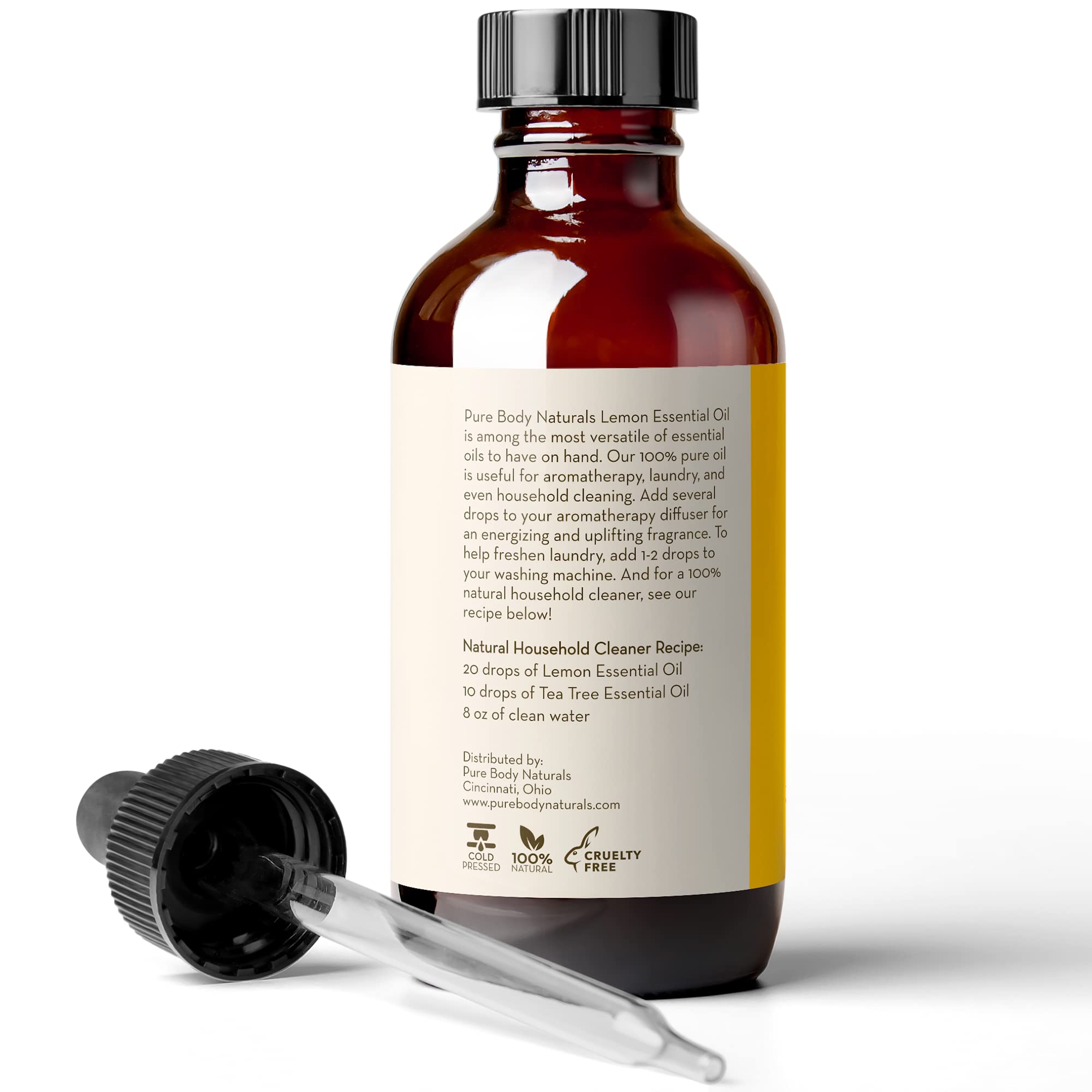 Lemon Essential Oil, 4 fl oz - 100% Pure & Undiluted Lemon Oil for Diffuser and DIY - Natural Deodorizer Pure Body Naturals