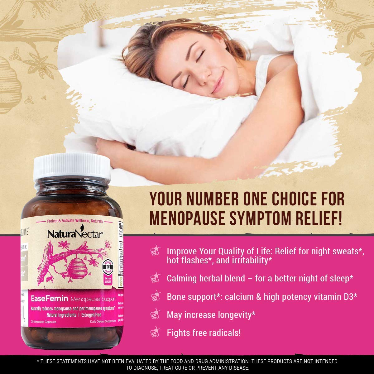 NaturaNectar EaseFemin Menopause Support for Hot Flashes, Night Sweats, and Irritability NaturaNectar