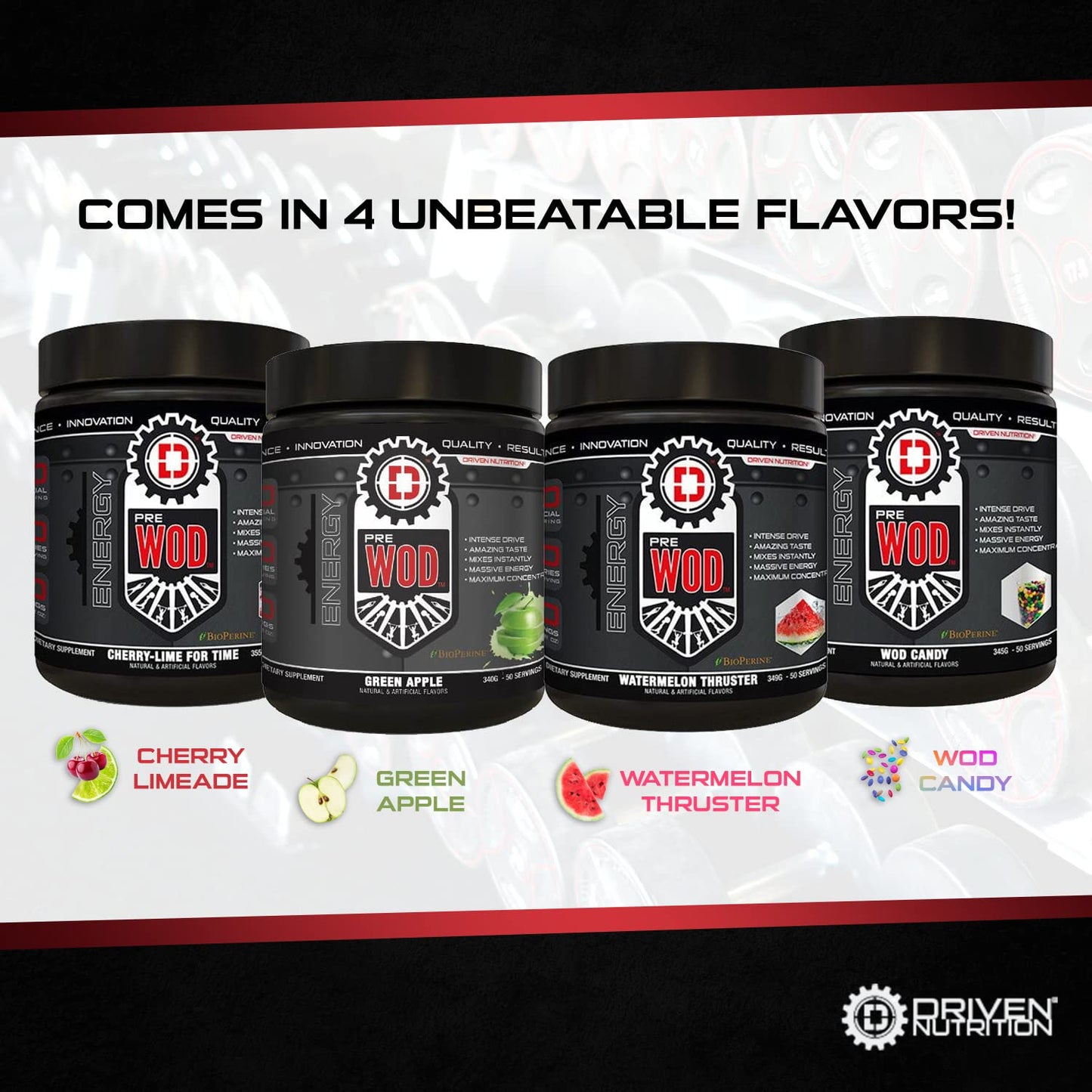Driven PREWOD Energy Matrix, 50 Servings - Pre-Workout Supplement with Caffeine & Beta-Alanine - Energy, Focus, Strength, & Endurance for High-Intensity Training & Weight Lifting - Cherry Lime