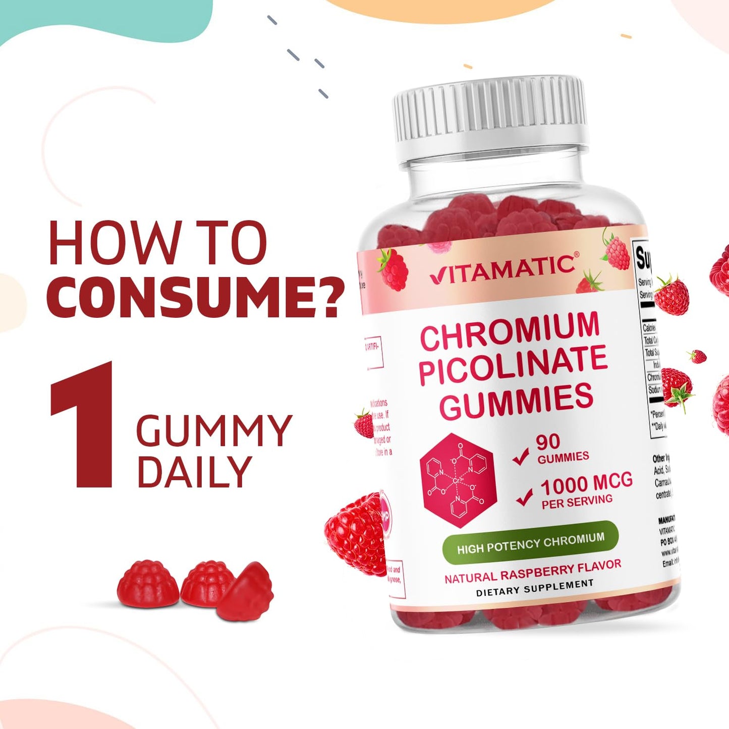 Vitamatic Chromium Picolinate 1000 mcg - 90 Gummies - High Potency Chromium