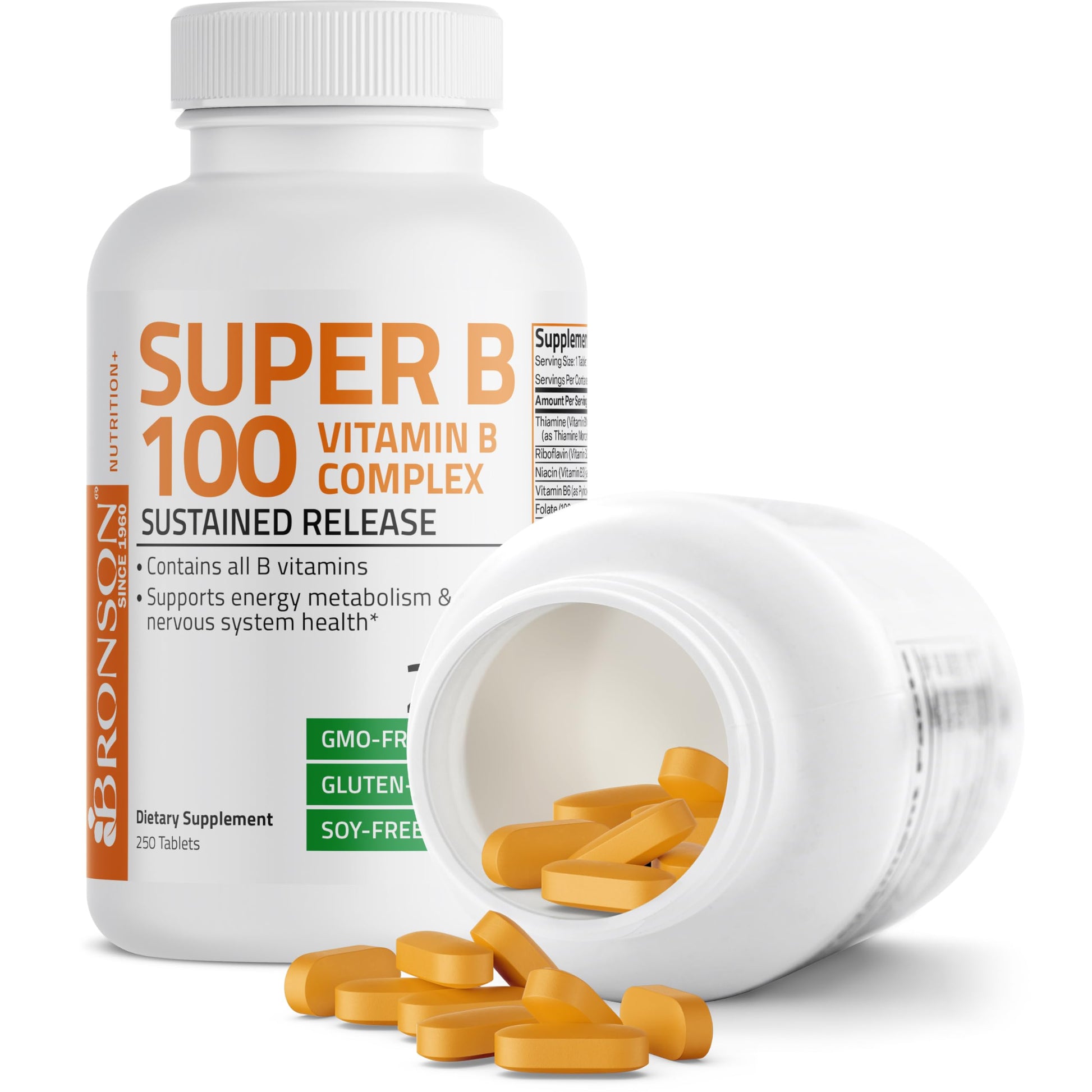 Bronson Super B 100 Vitamin B Complex Sustained Release Contains All B Vitamins Bronson