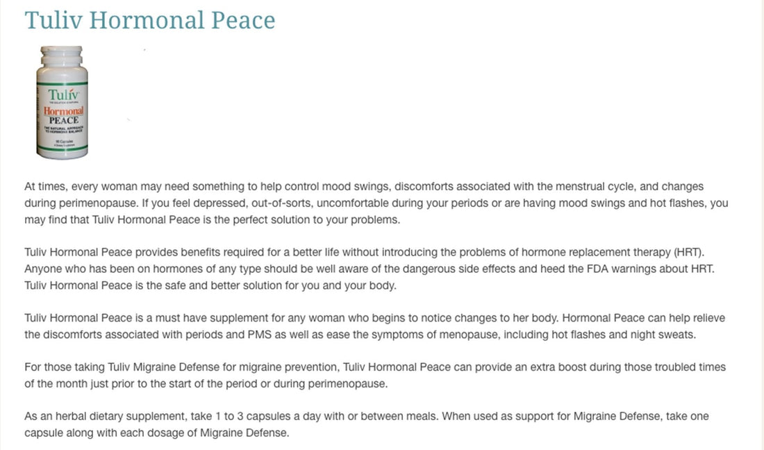 Tuliv Hormonal Peace for Relief of Menopause Symptoms