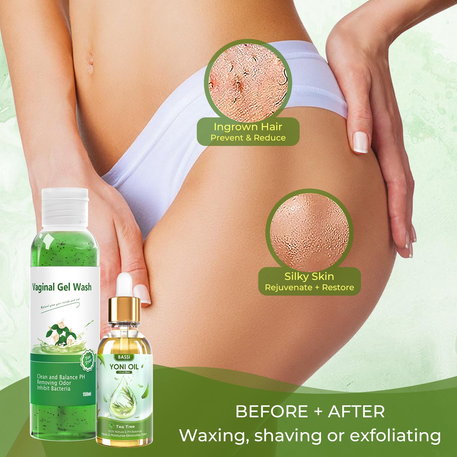 Feminine Wash & Yoni Oil & Yoni Soap Tea Tree Set for Women, Yoni Wash for Vaginal Ph Balance Remove BASSI