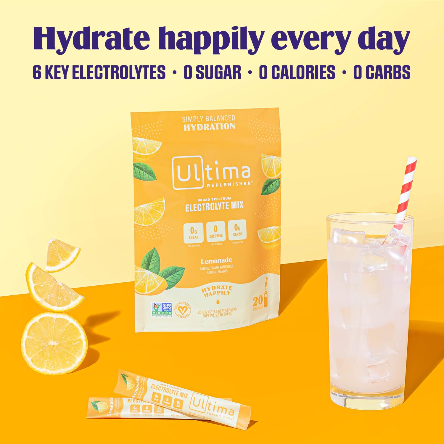 Ultima Replenisher Daily Electrolyte Drink Mix – Lemonade, 20 Stickpacks – Hydration Ultima Replenisher
