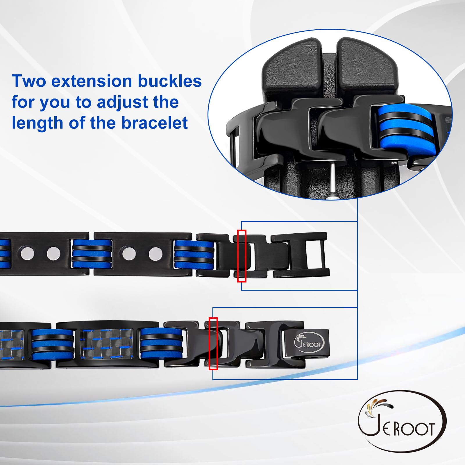 JEROOT Magnetic Bracelets for Men, Blue Carbon Fiber Pure Titanium Magnetic Bracelet JEROOT