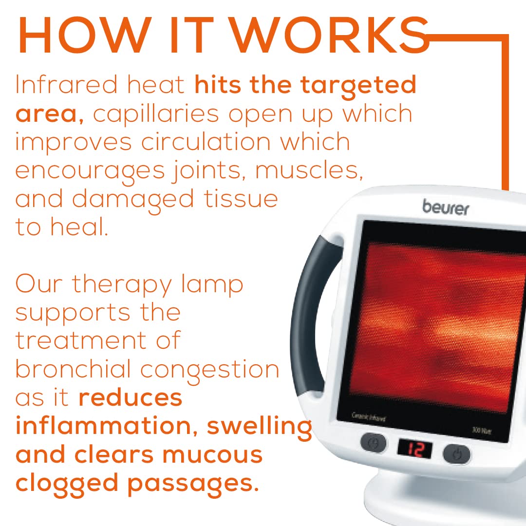 Beurer IL50 Infrared Heat Lamp Heated Red Light Therapy Lamp for Body, Face, Sinuses, & Skin - Effective Beurer