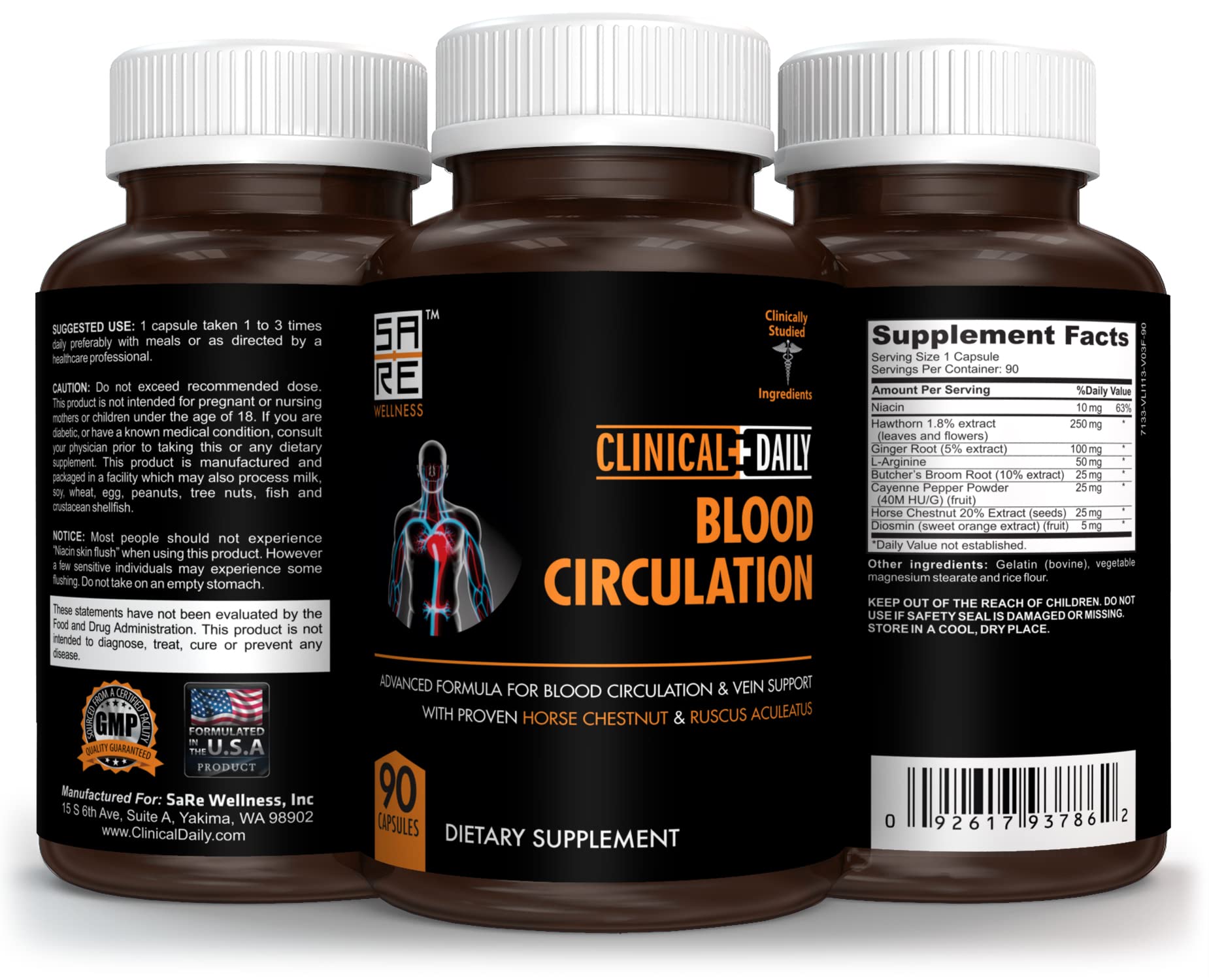 Clinical Daily Blood Circulation Supplements. Butchers Broom, Horse Chestnut, Hawthorn Clinical Daily