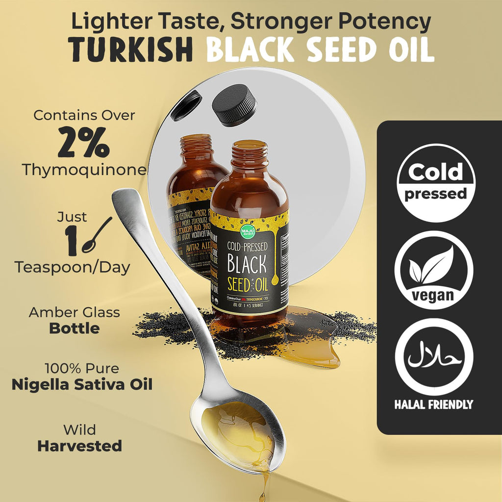 MAJU Black Seed Oil - 3 Times Thymoquinone, Cold-Pressed, 100% Turkish Black Cumin Maju Superfoods