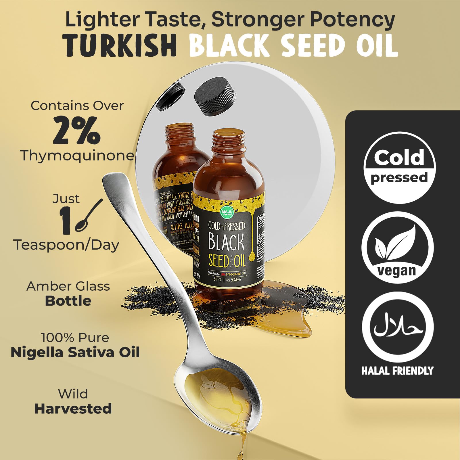 MAJU Black Seed Oil - 3 Times Thymoquinone, Cold-Pressed, 100% Turkish Black Cumin Maju Superfoods