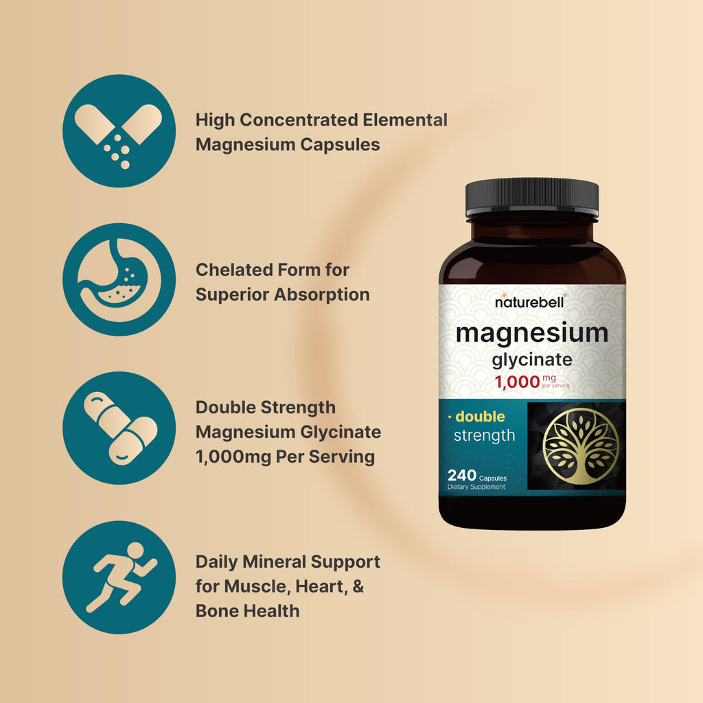 Magnesium Glycinate Supplement 1,000mg | 500mg Per Capsule, 240 Pills