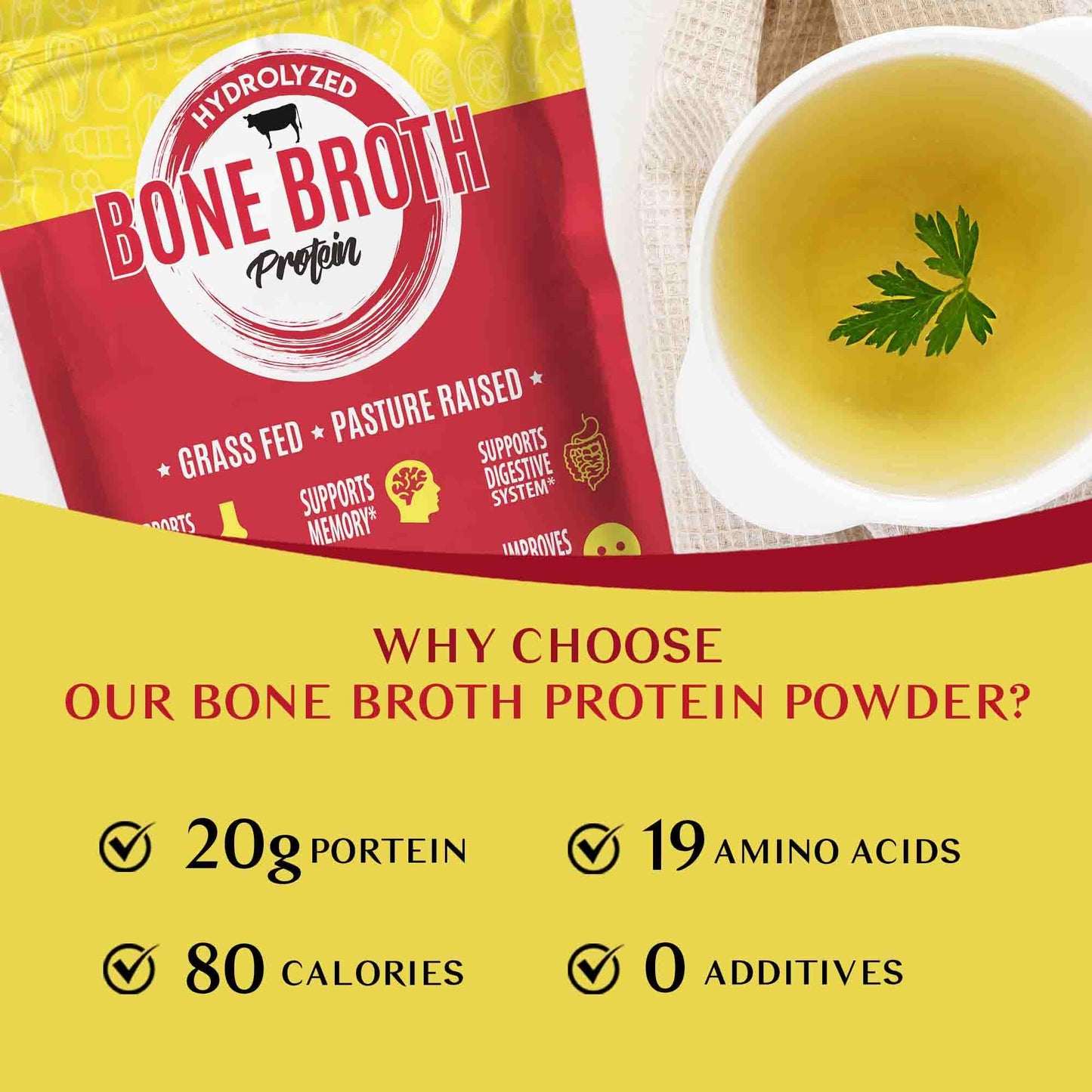 Zammex Bone Broth Packets-20g Collagen Protein-Beef Bone Broth Powder to Go-30 Travel