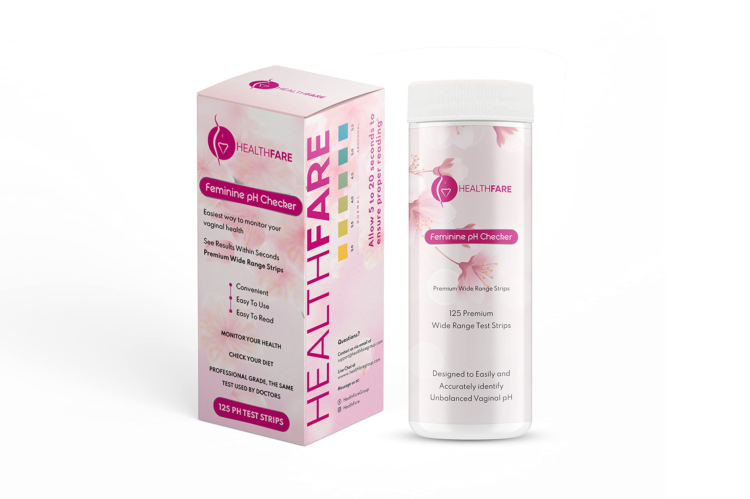 Healthfare Feminine pH Checker Test Strips to Monitor Intimate Health, Balance pH Level 3.0-5.5 Healthfare