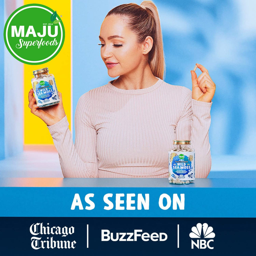 MAJU 4-in-1 Organic Sea Moss Capsules, Wild Chondrus Crispus, Seamoss Maju Superfoods