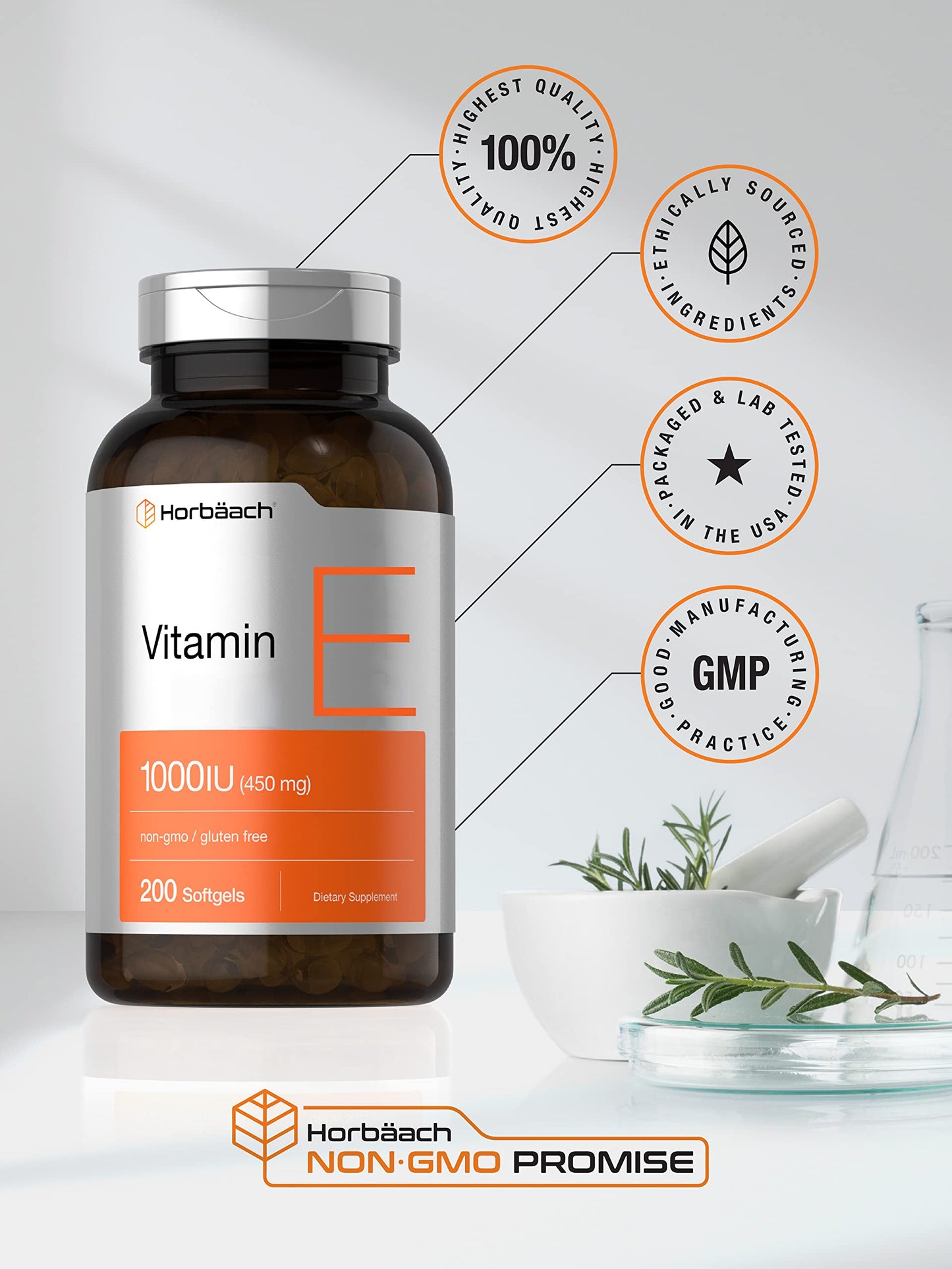 Vitamin E 1000 IU Softgel Capsules | 200 Count | Non-GMO, Gluten Free, Preservative Free