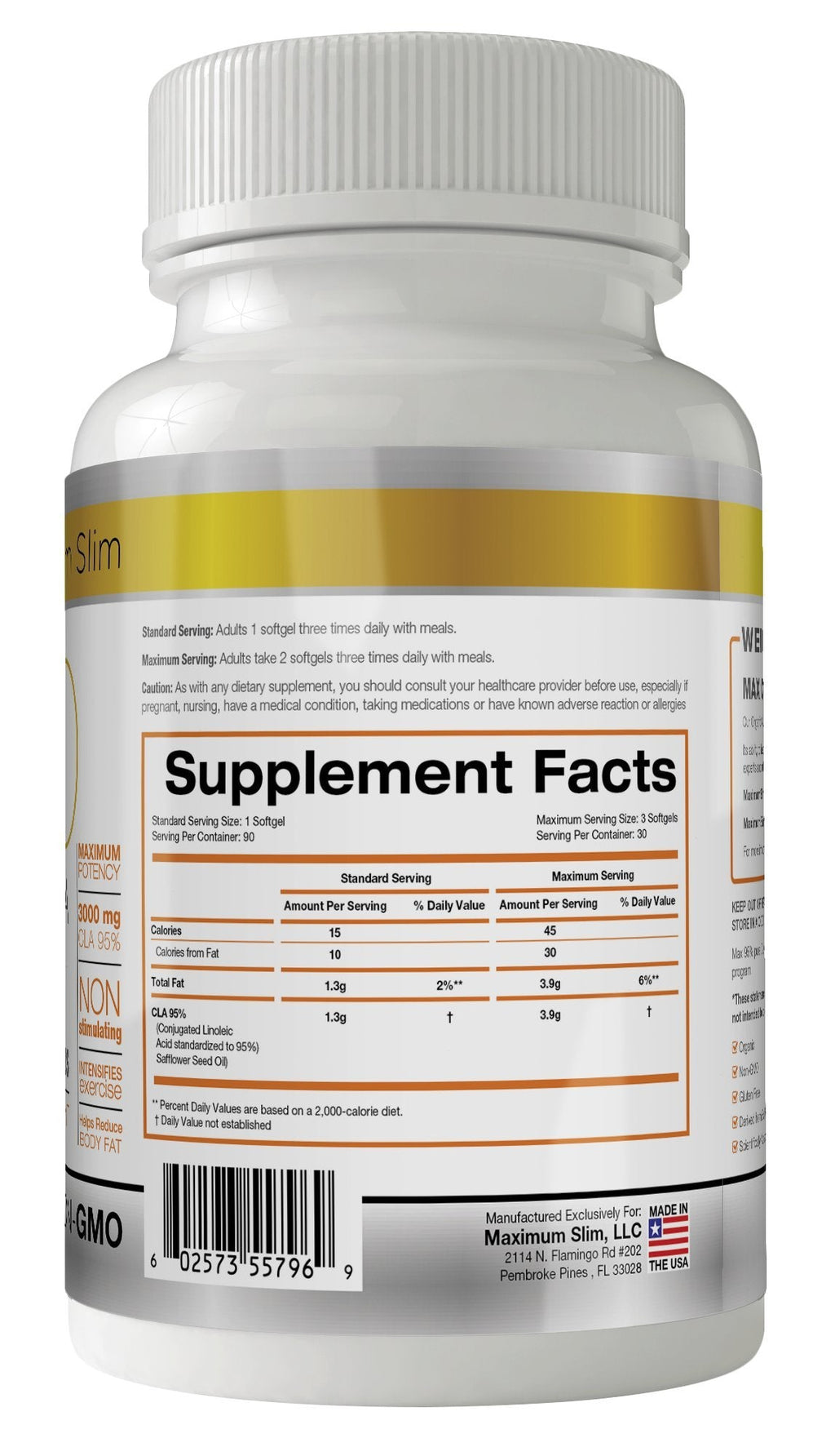 MAX CLA 3000, High Potency, Natural Weight Loss Exercise Enhancement, Increase Lean