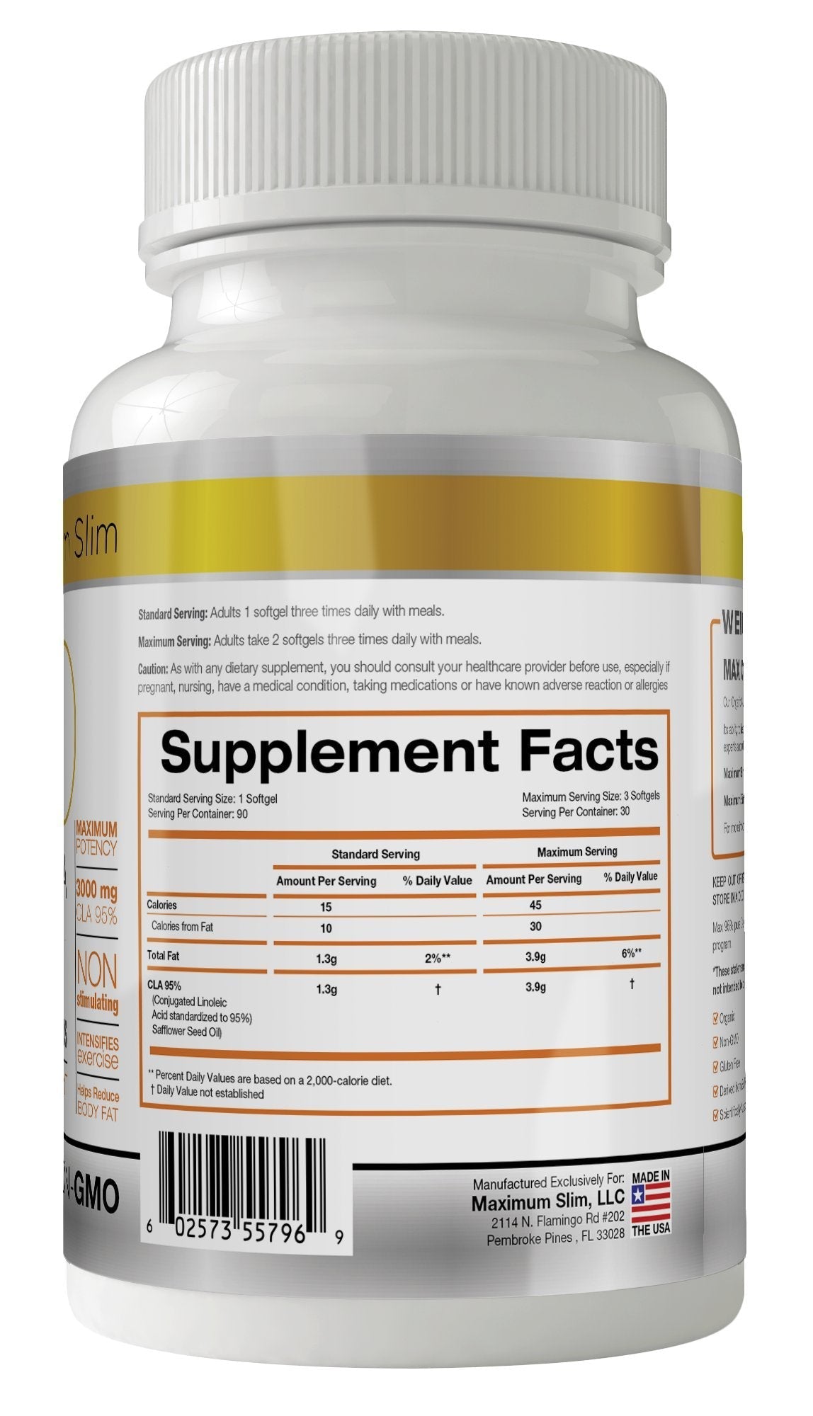 MAX CLA 3000, High Potency, Natural Weight Loss Exercise Enhancement, Increase Lean