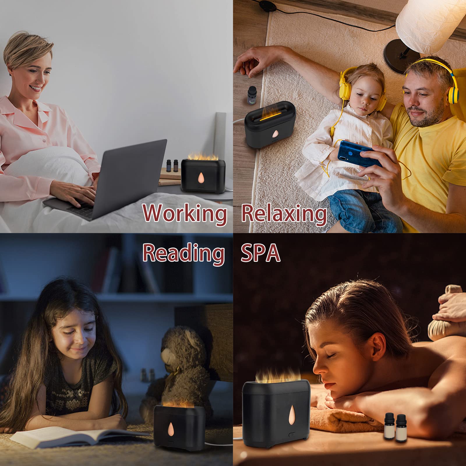 200ml Compact Small Flame Diffuser for Essential Oil (Black) Phimuezl