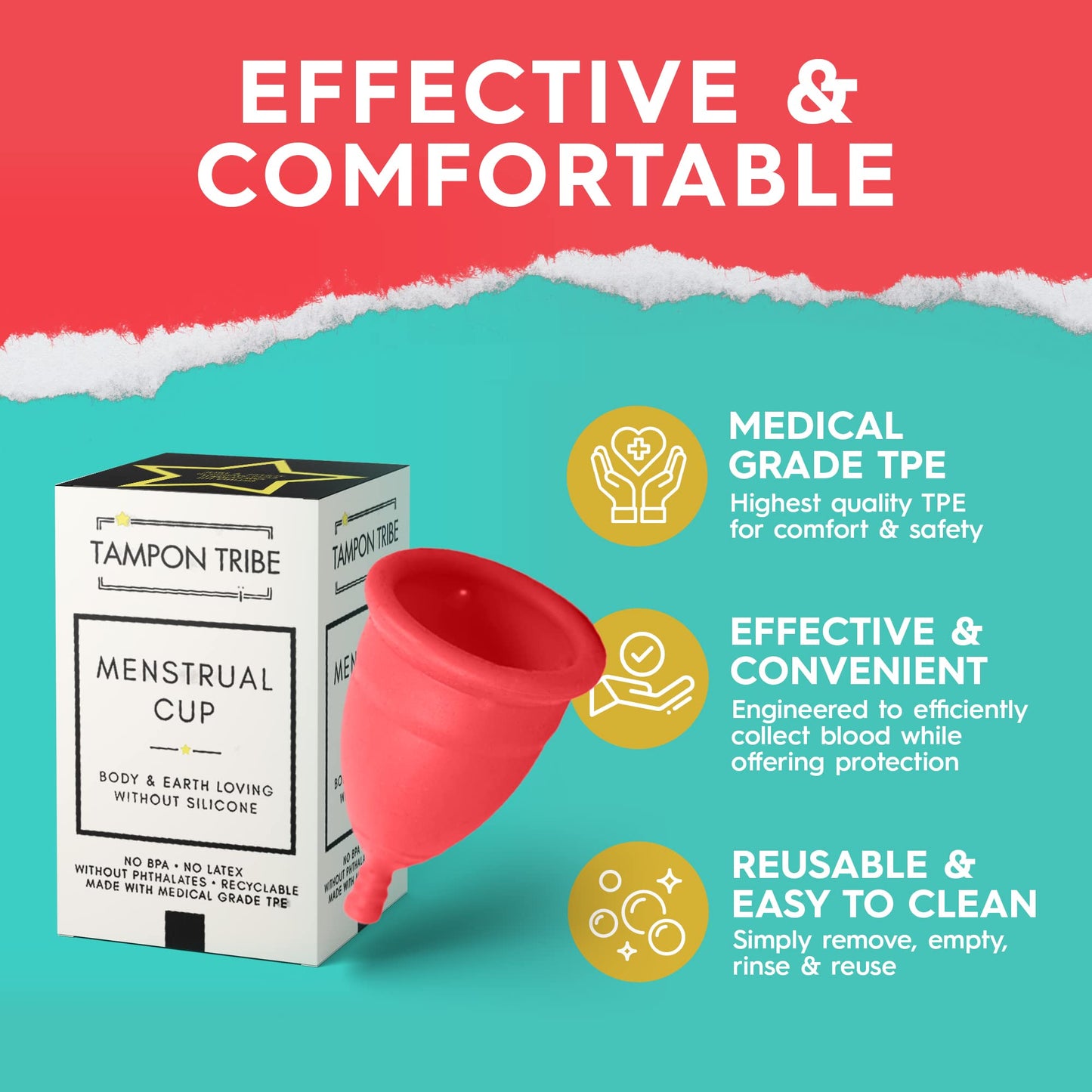 Tampon Tribe - Reusable Menstrual Cup, Easy to Clean TPE-Based Period Essential, Silicone-Free