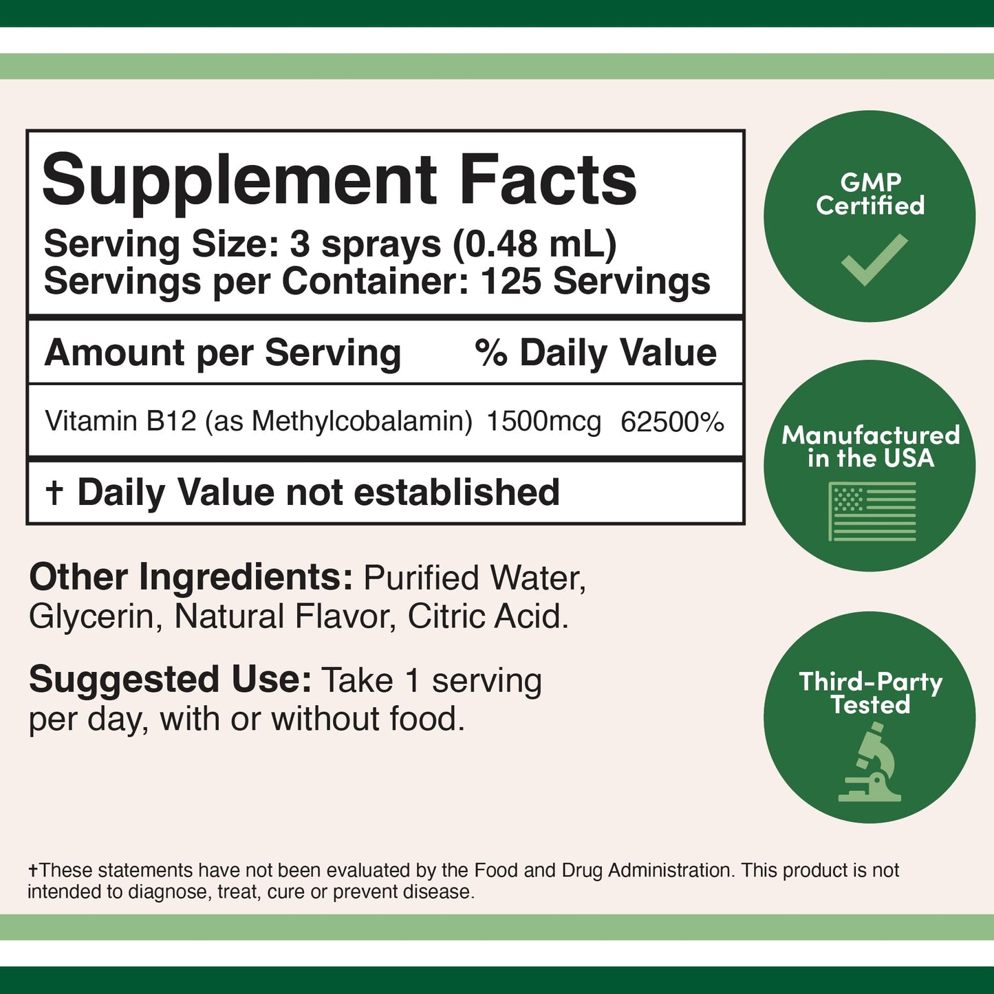 Vitamin B12 Sublingual Spray (2 Spray Dose of Vitamin 12 1000mcg, 3 Spray Serving Size
