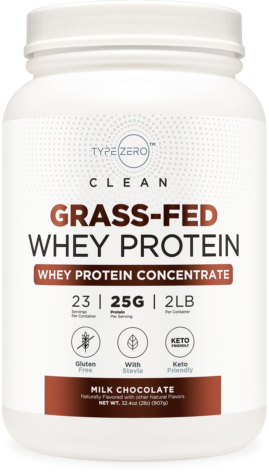 Type Zero Grass Fed Whey Protein Concentrate Powder (Chocolate, 2LBS) - Gluten Free