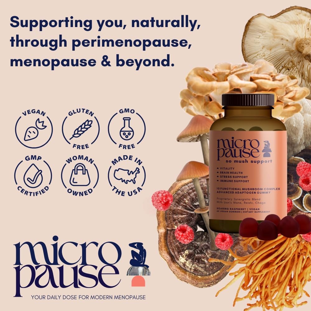 So Mush Support Hormone Free Gummies for Menopause - Supports Energy, Focus, Immunity Micropause