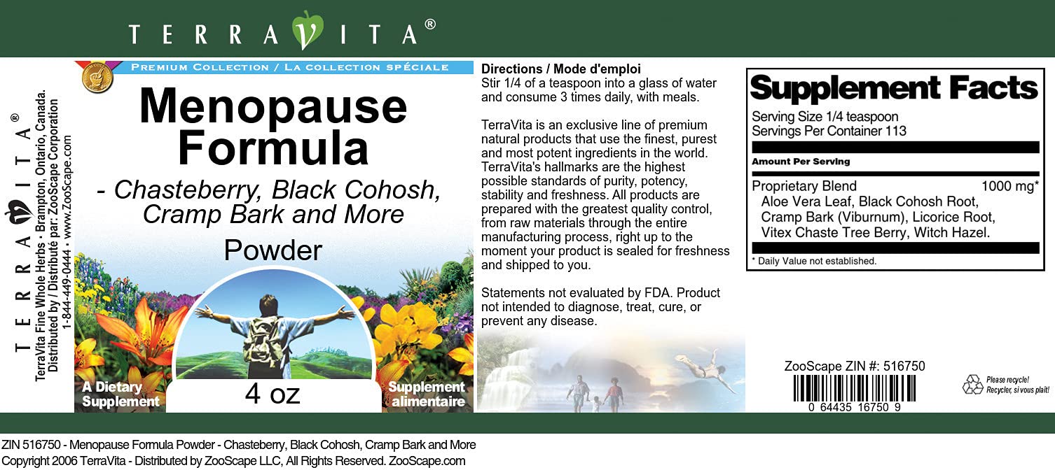 Menopause Formula Powder - Chasteberry, Black Cohosh, Cramp Bark and More Terravita
