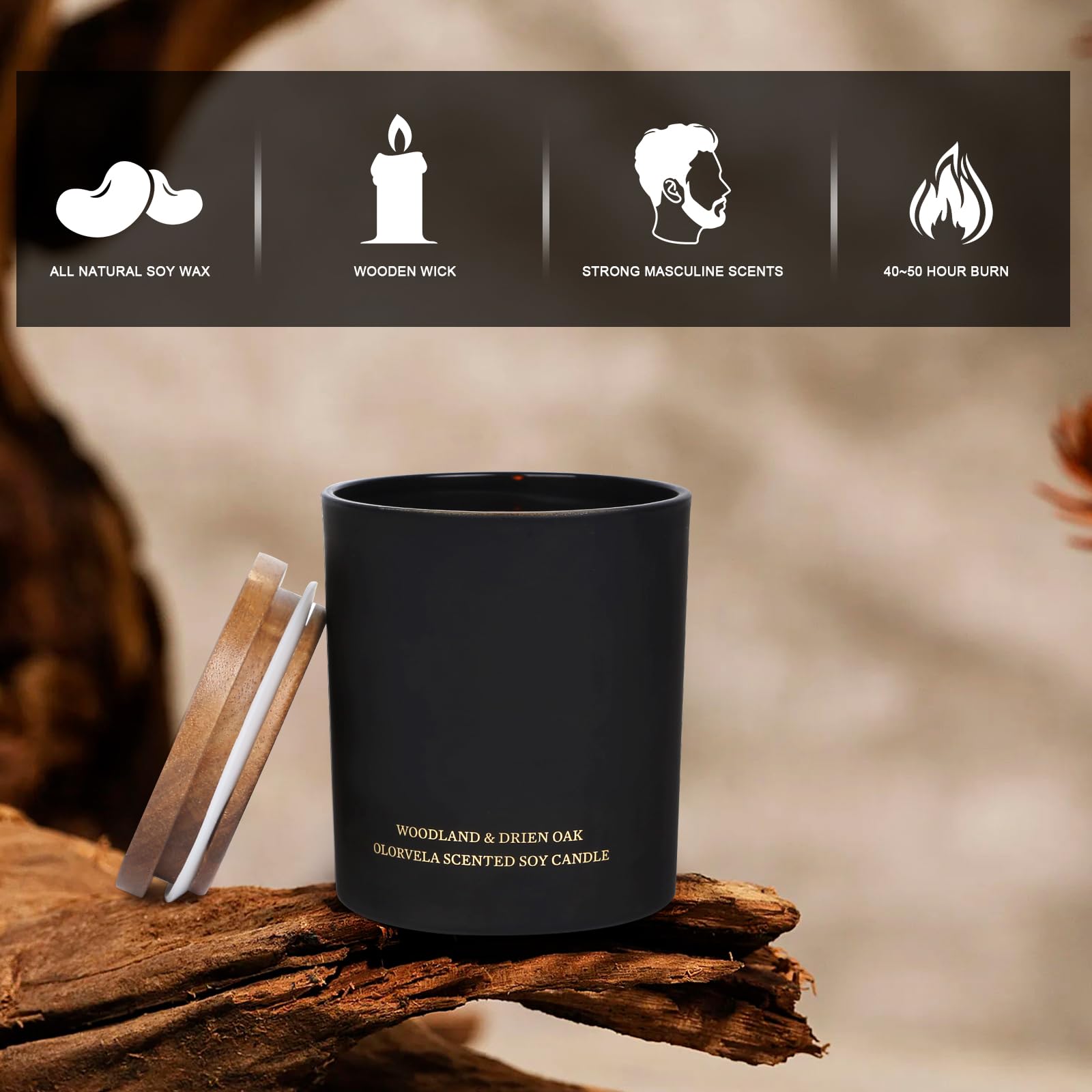 olorvela Candles for Men Wood Wicked Candles for Home Scented Mens Candle Aromatherapy 8oz olorvela