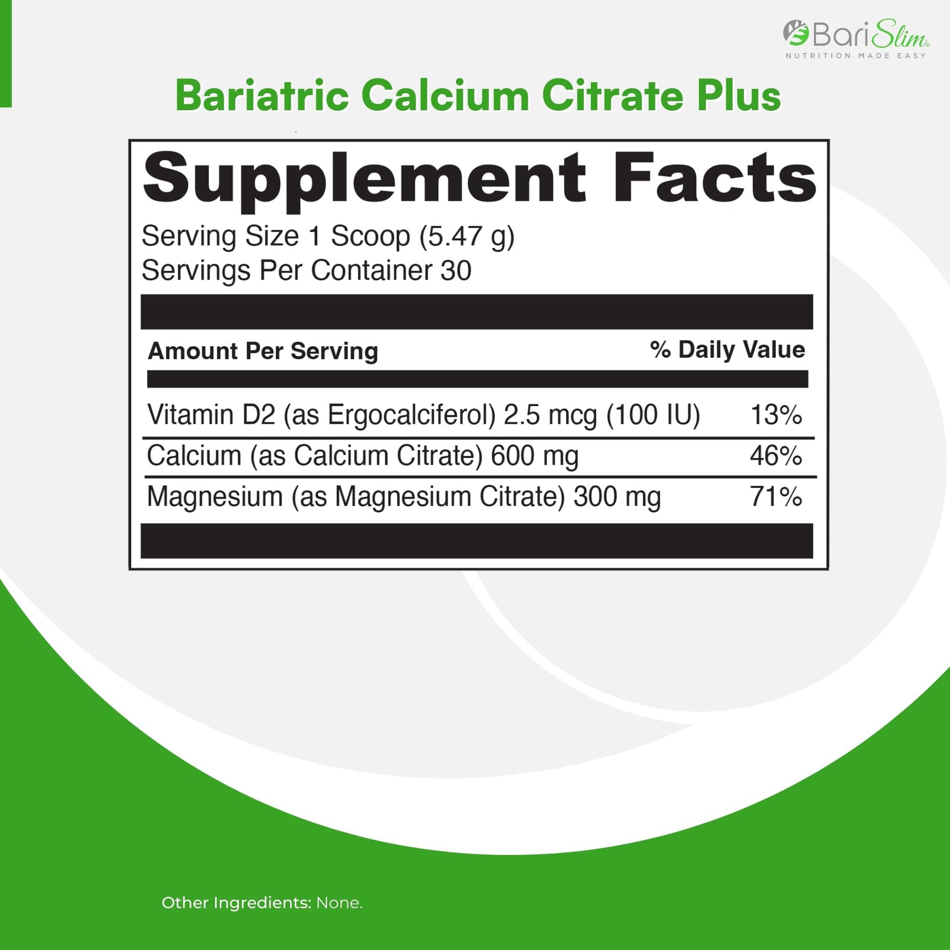 BariSlim Bariatric Calcium Citrate Plus Powder - Formulated for Patients After Weight Loss BariSlim