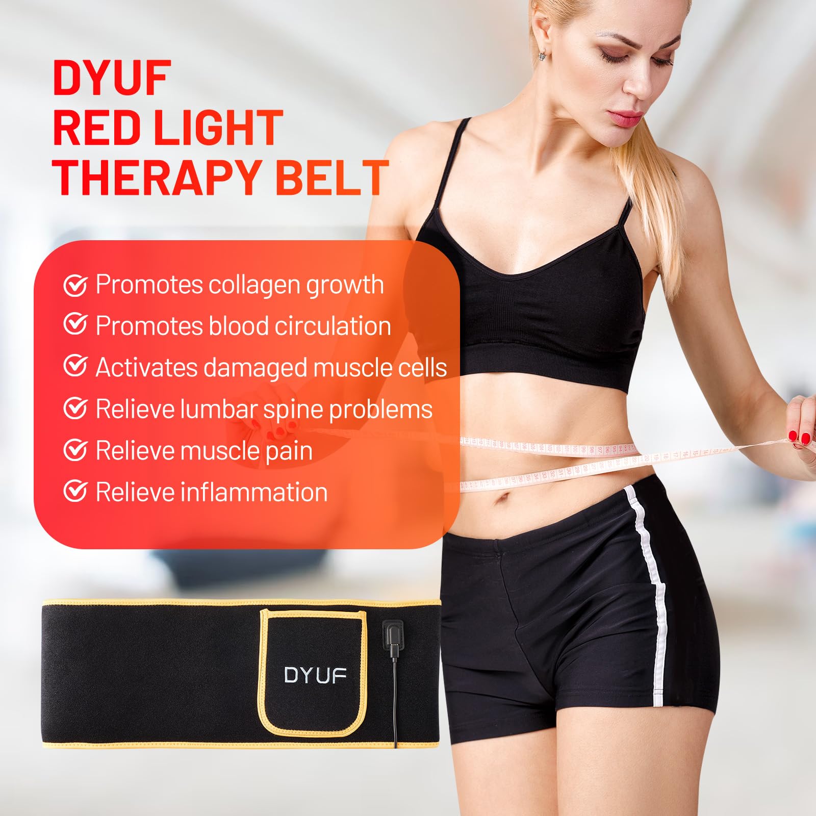 Red Light Therapy Belt DYUF Infrared Light Therapy : Muscle Recovery, Pain Relief, and Healing Device