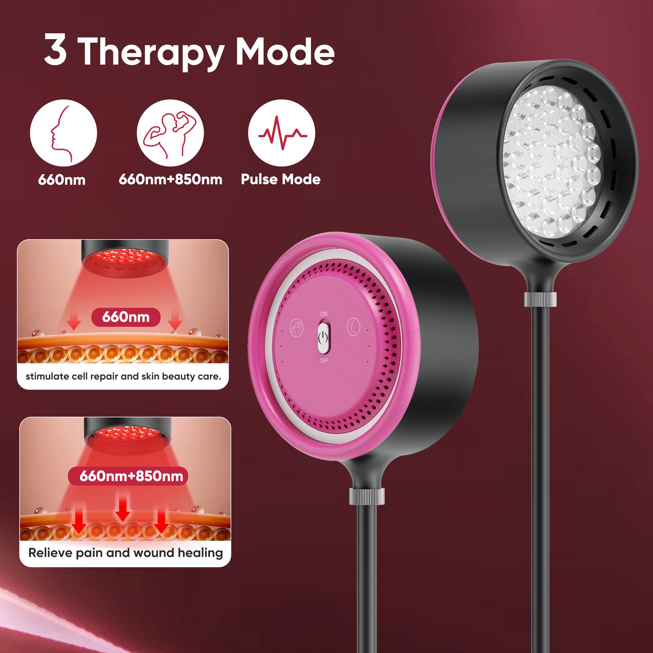 Caromolly Red Light Device Lamp, 660nm Red Light and 850nm Near-Infrared Light Combo Caromolly