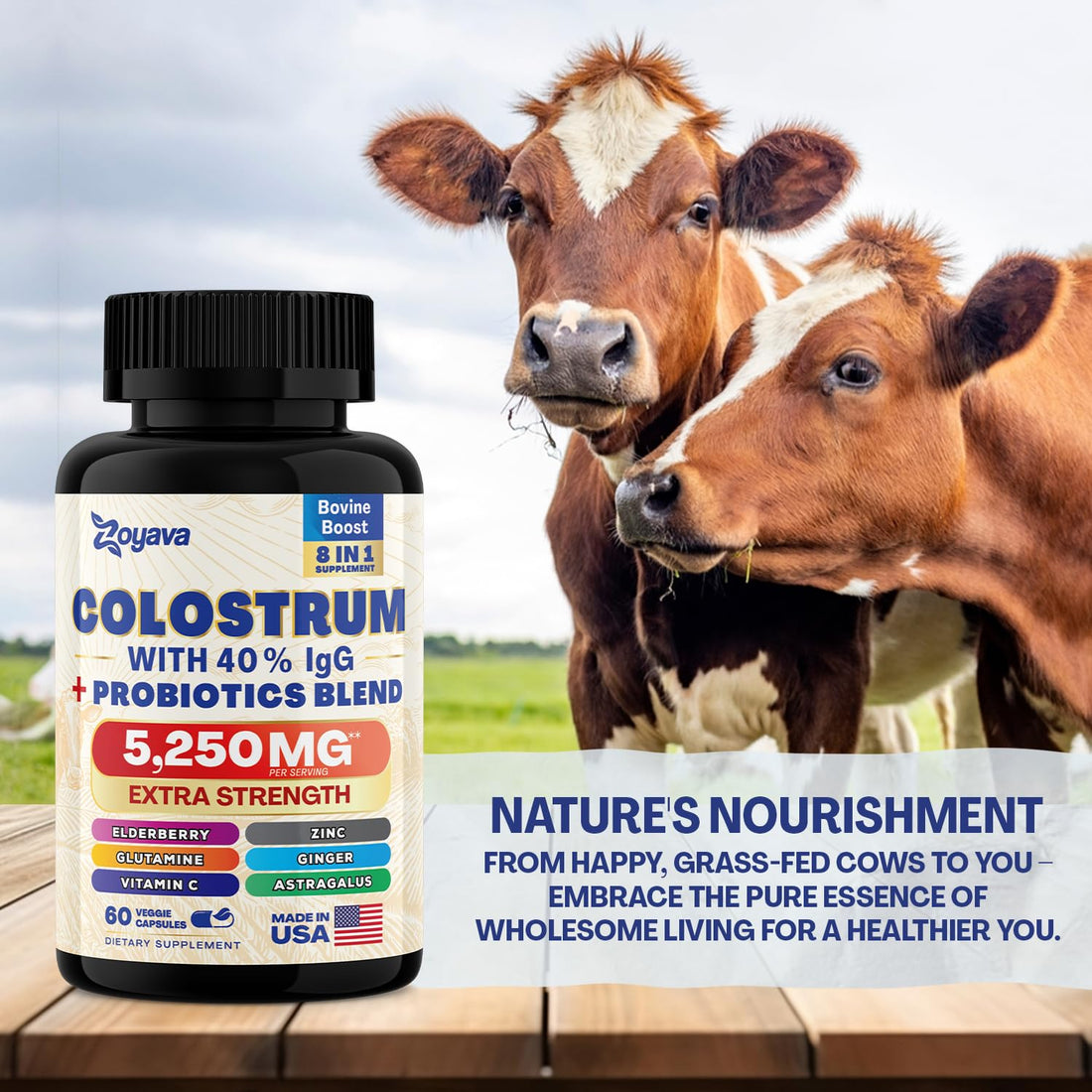 Bovine Colostrum Supplement Capsules 5250 MG, Grass Fed Cow Colostrum 