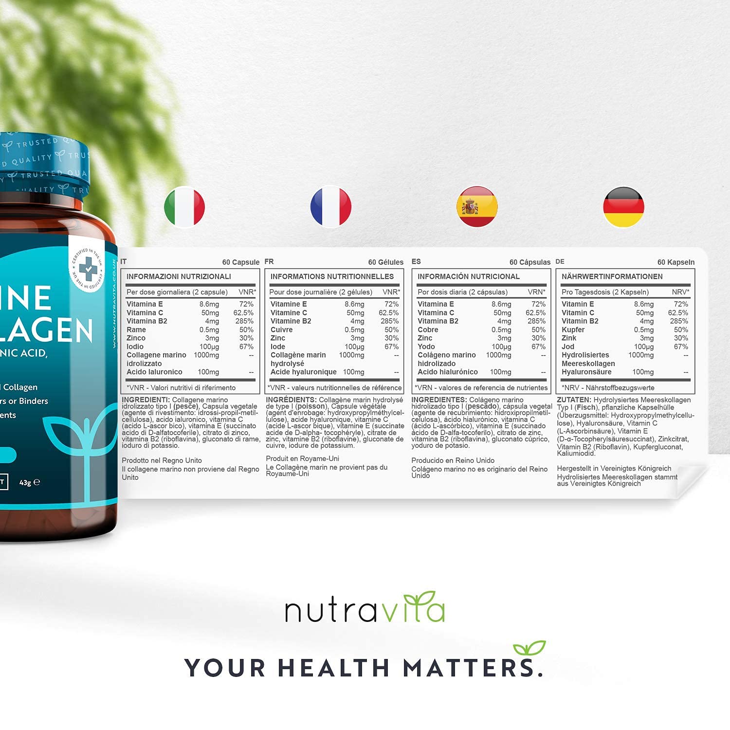 Marine Collagen 1000mg - 60 Capsules of Superior Type 1 Hydrolysed Collagen Nutravita