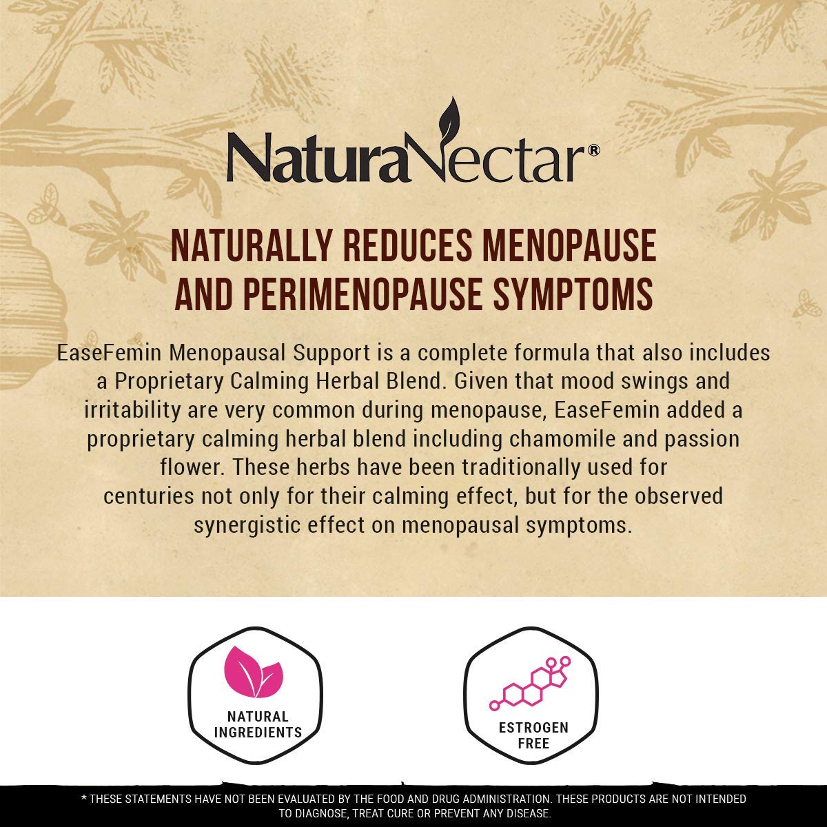 NaturaNectar EaseFemin Menopause Support for Hot Flashes, Night Sweats, and Irritability NaturaNectar