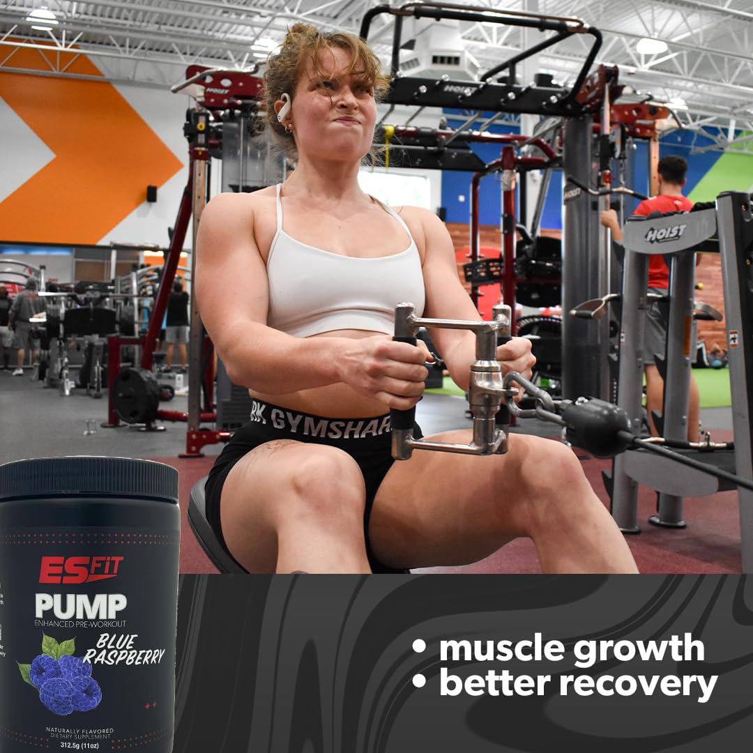 ES FiT Pump Pre-Workout | 14.8oz - 30 Servings | Pre-Workout Supplement | Increase Performance and Stamina (Blue Raz)
