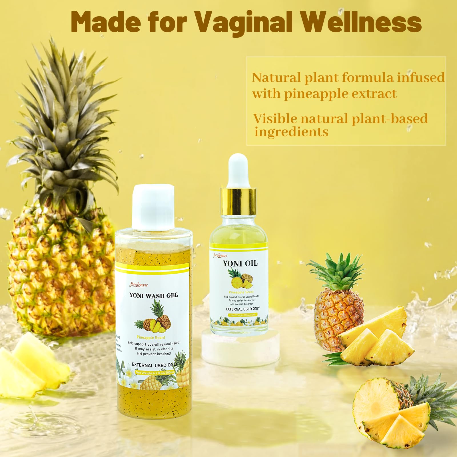 forvirness Natural Yoni Wash Yoni Oil Set, Cleanse - Remove Odor - ph Balance Feminine Wash forvirness
