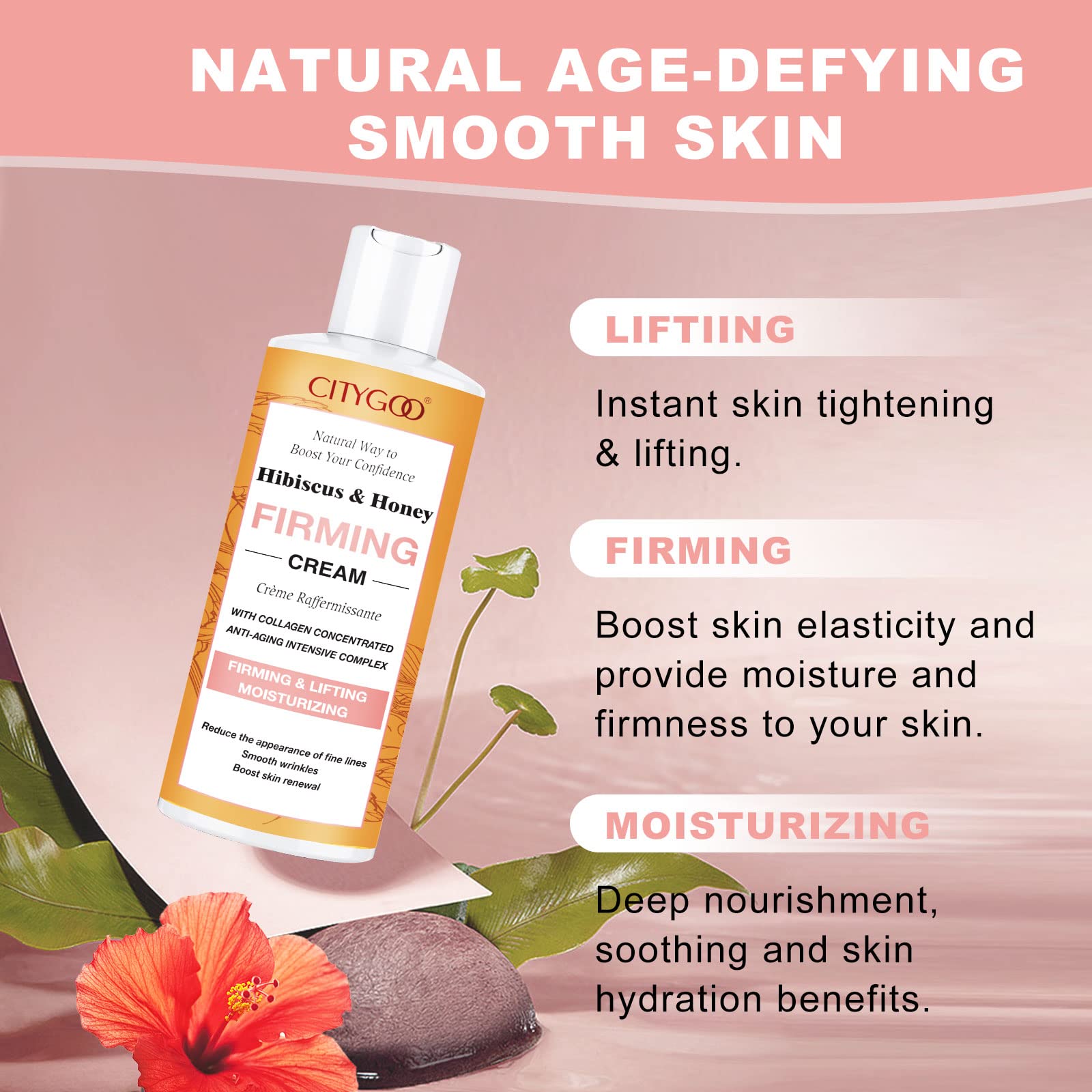 Hibiscus and Honey Firming Cream, Skin Tightening Lotion, Reduces the Look of Neck Lines CITYGOO