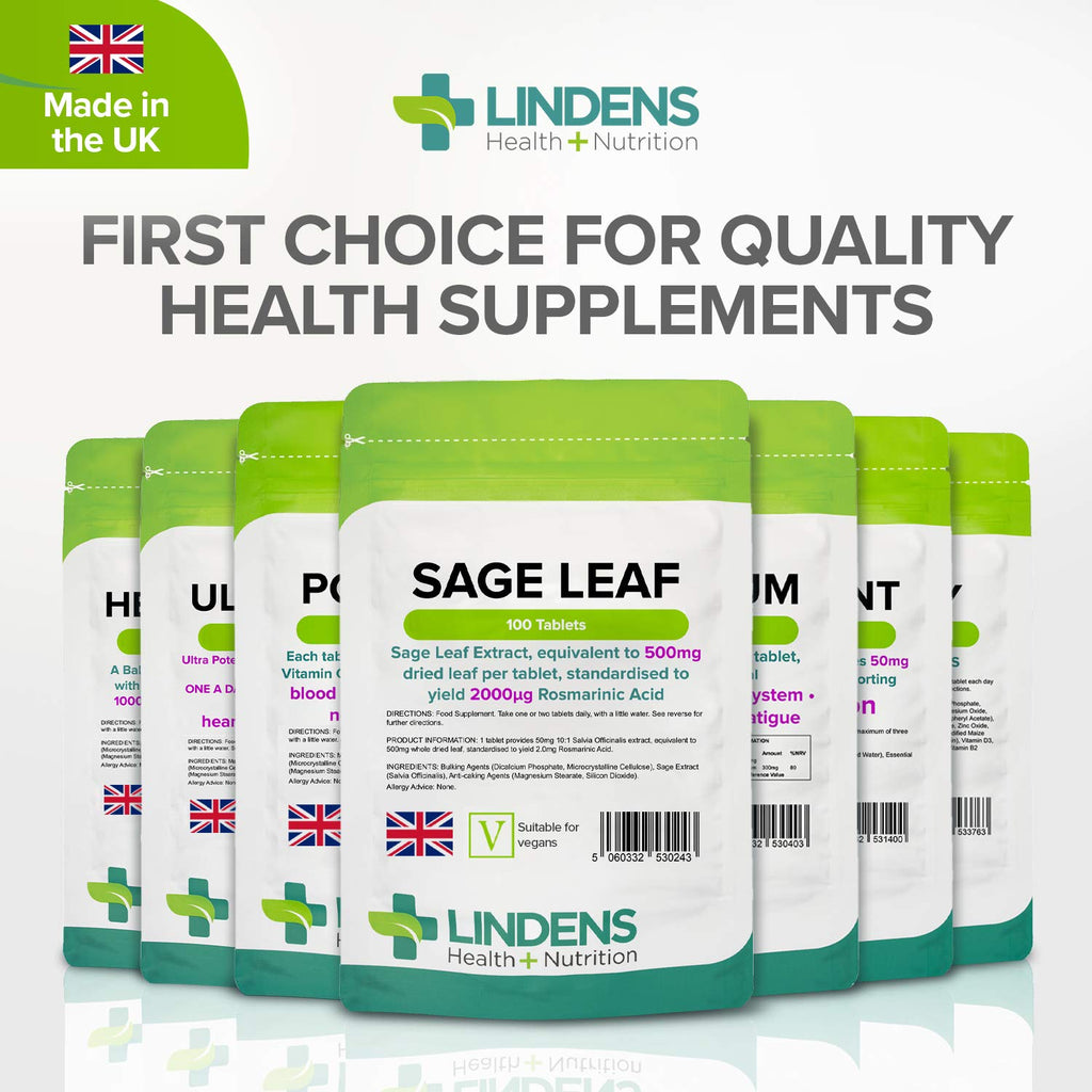 Lindens Sage Leaf 500mg 100 Tablets (Hot Flushes/flashes & Sweats in Menopause)