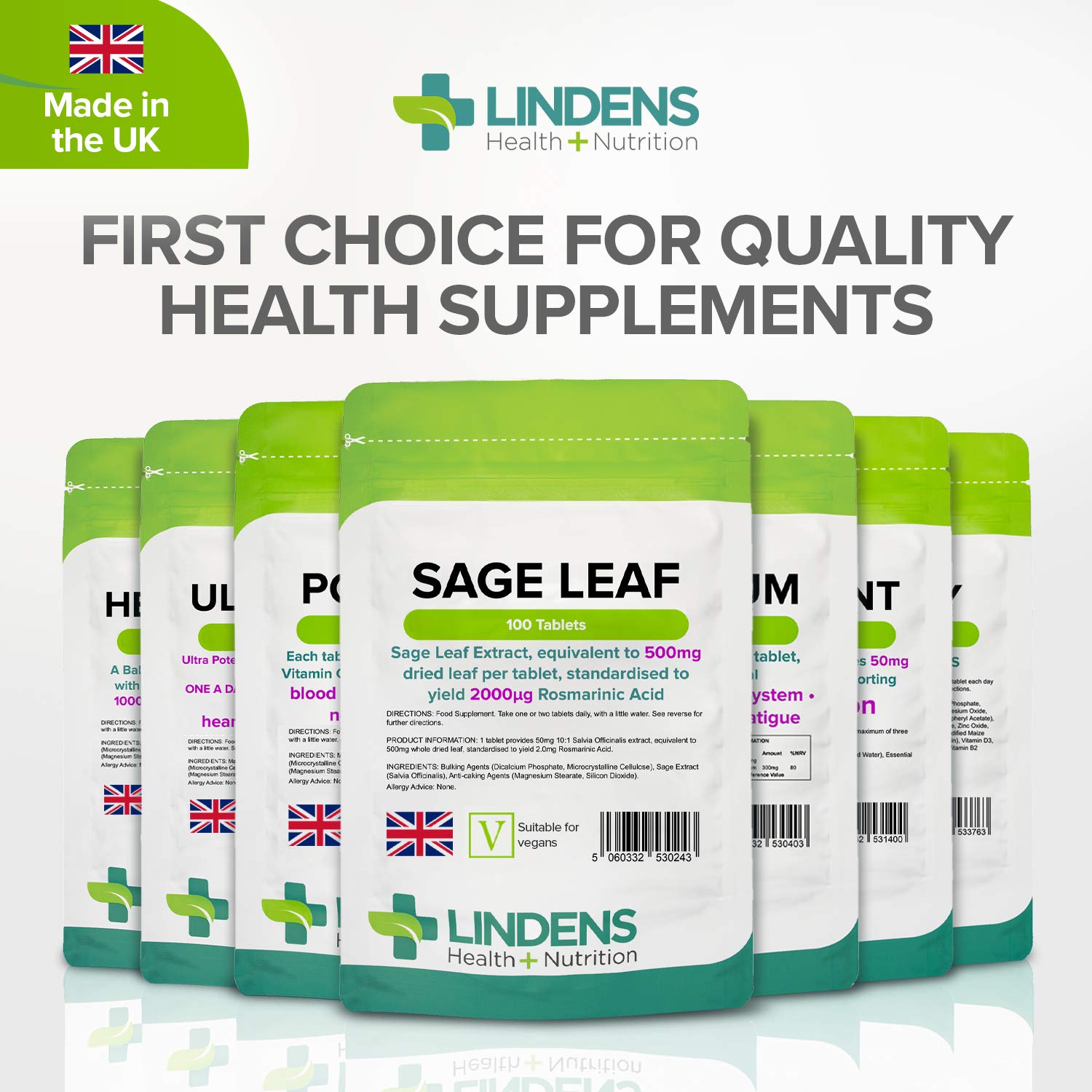 Lindens Sage Leaf 500mg 100 Tablets (Hot Flushes/flashes & Sweats in Menopause) Lindens