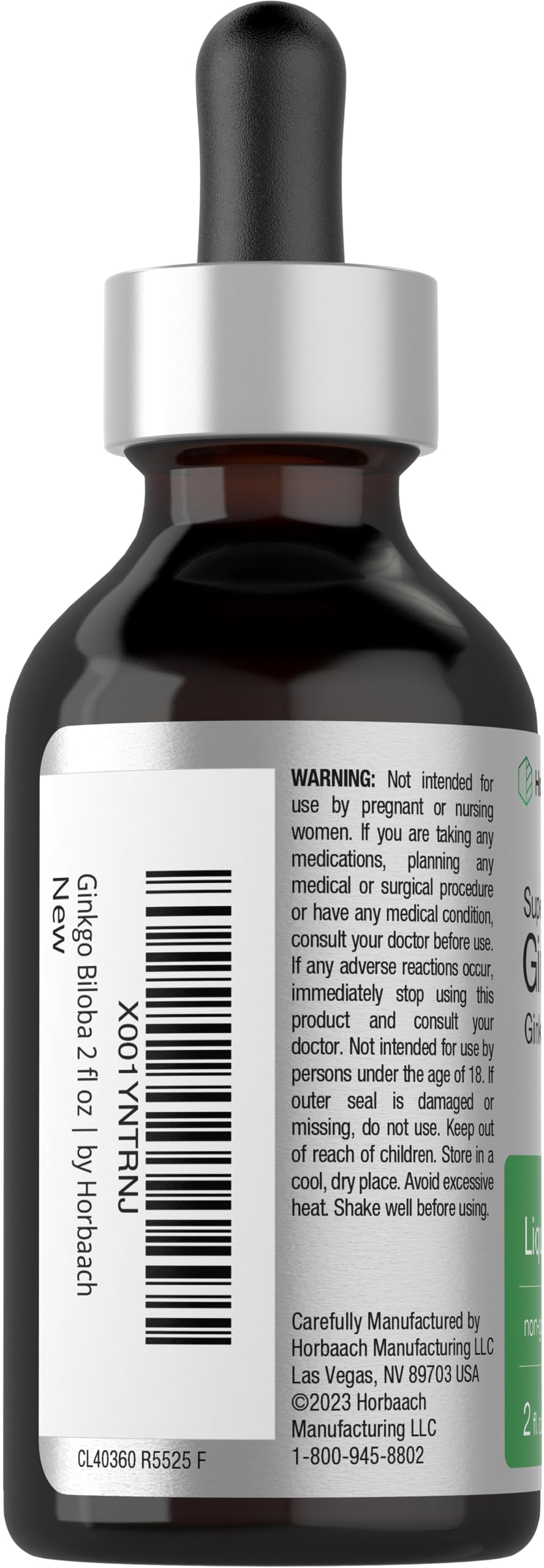 Ginkgo Biloba Extract Liquid 2 fl oz | Alcohol-Free Herb Supplement | Vegetarian
