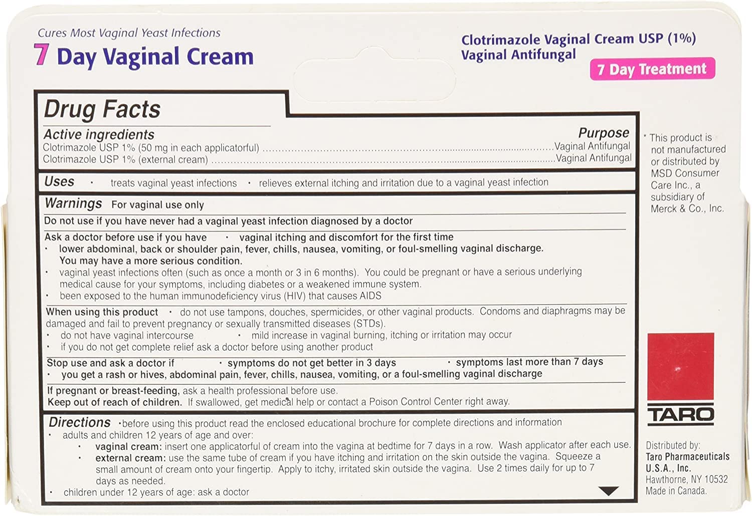 Taro Clotrimazole 7 Vaginal Cream 45 g (Pack of 8) TARO