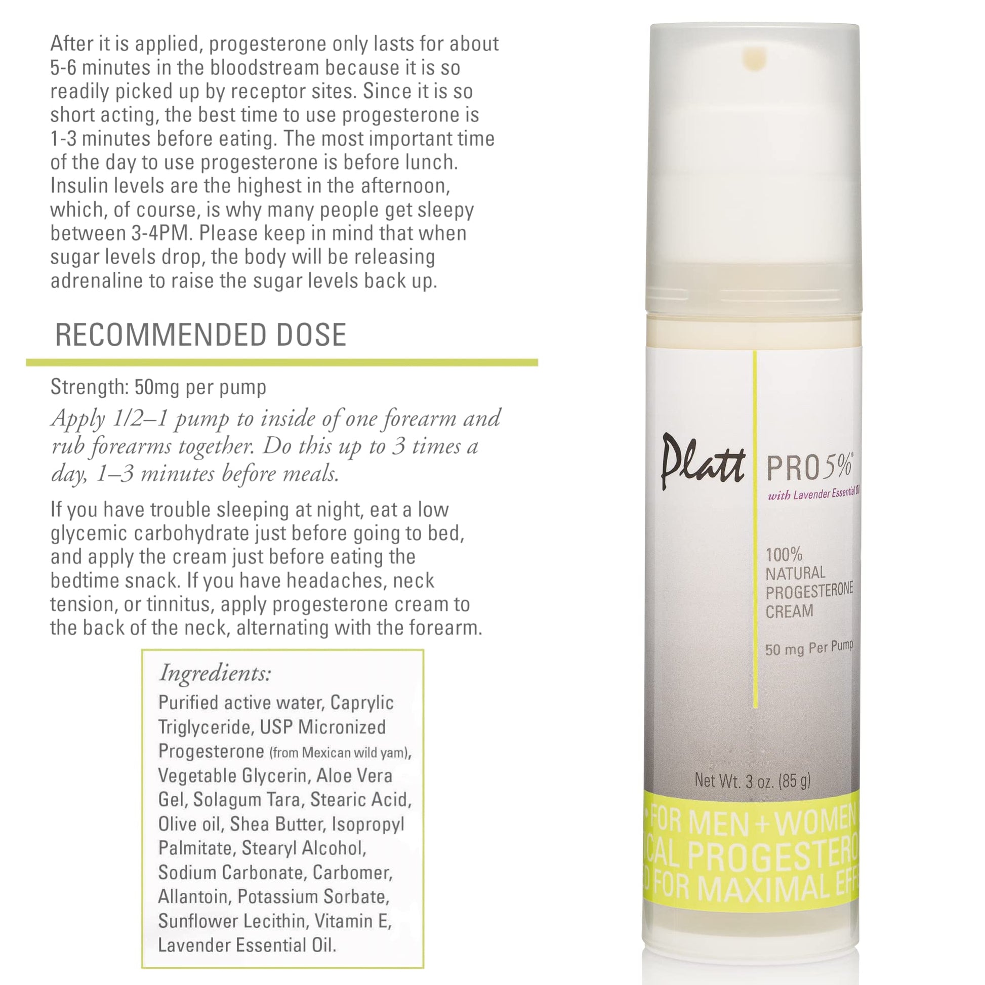 Platt PRO 5% Dr. Platt's All Natural & Bio-Identical Progesterone Cream 50mg Strength Platt PRO 5%