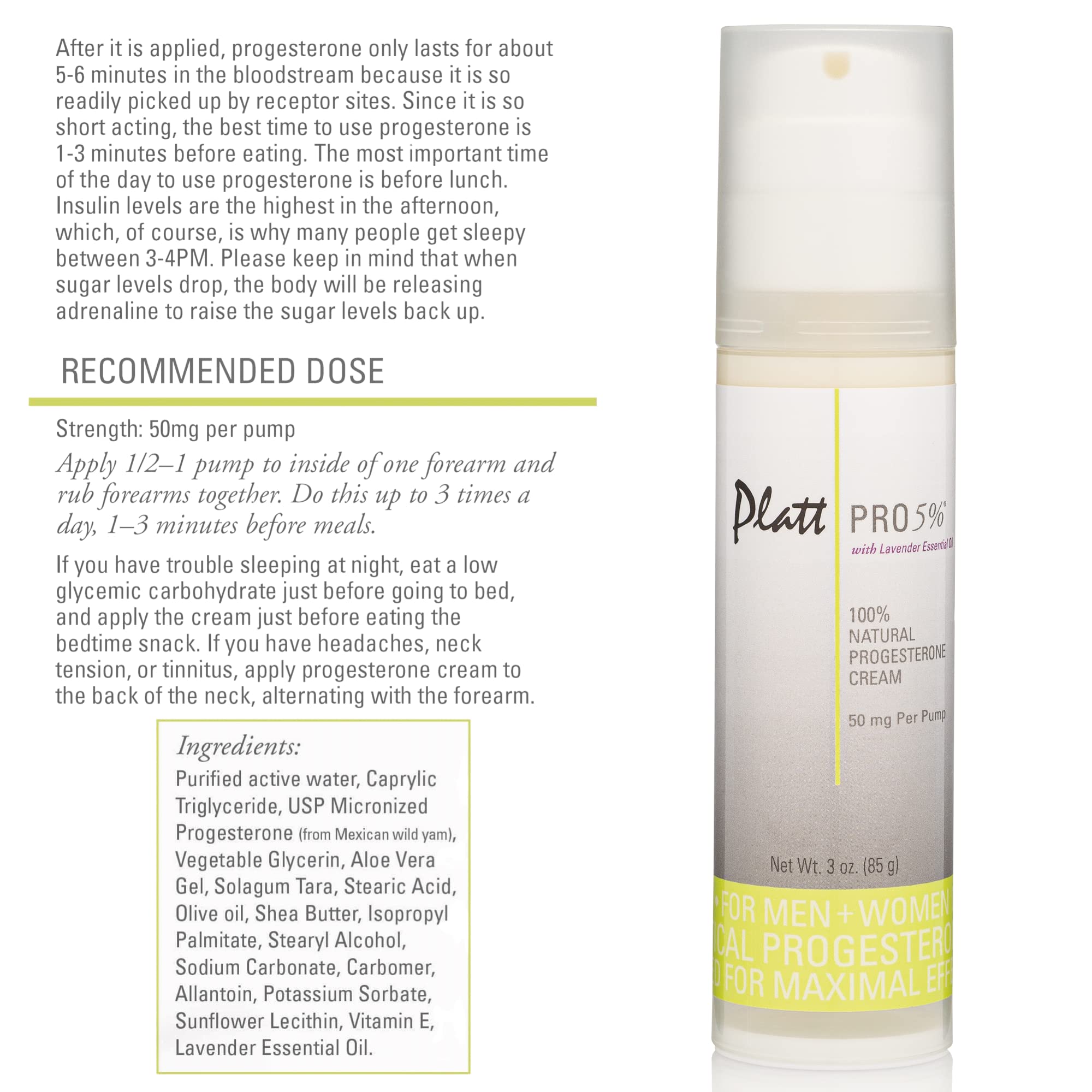 Platt PRO 5% Dr. Platt's All Natural & Bio-Identical Progesterone Cream 50mg Strength Platt PRO 5%