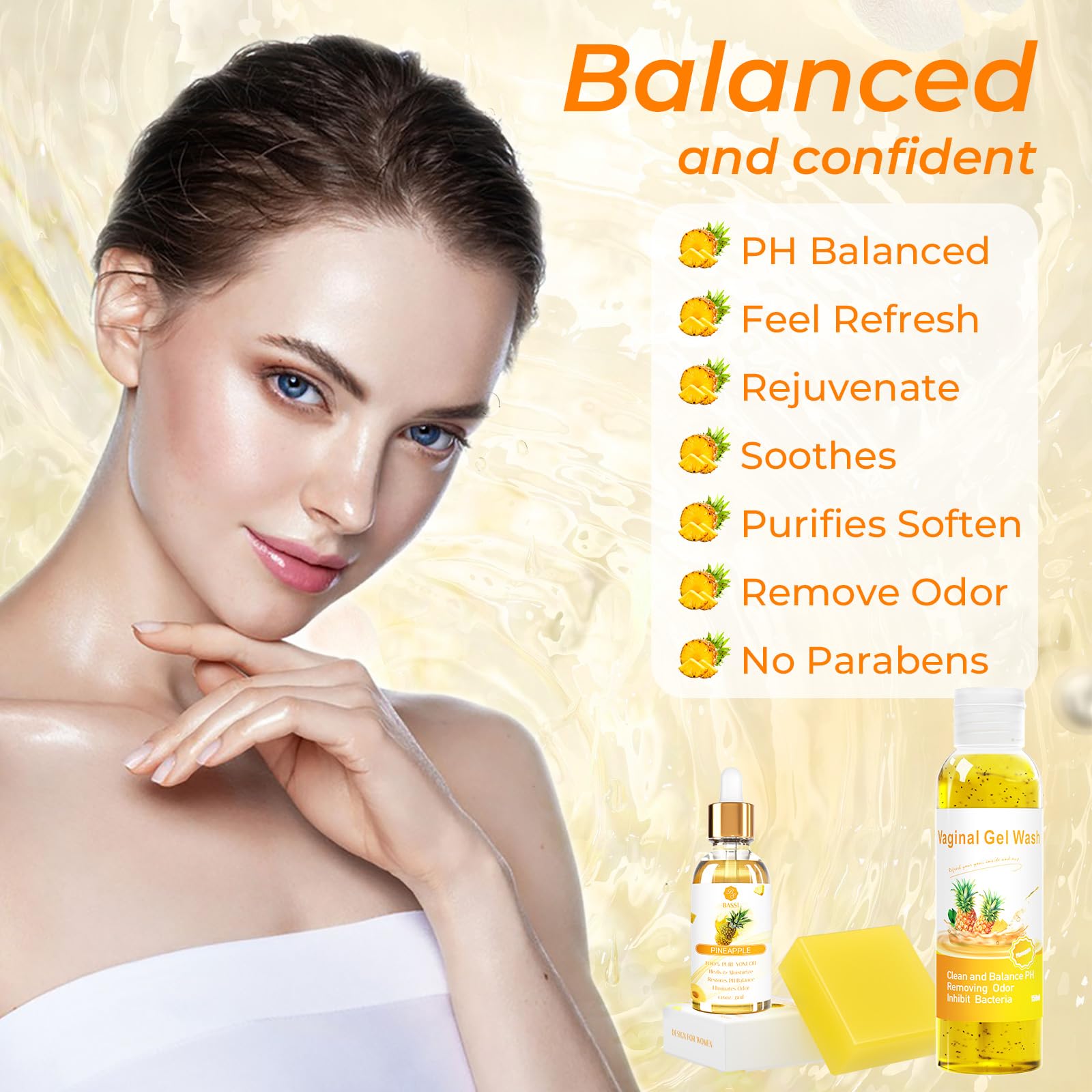 Feminine Wash & Yoni Oil & Yoni Soap Set for Women, Yoni Wash for Vaginal Ph Balance Remove Odor BASSI