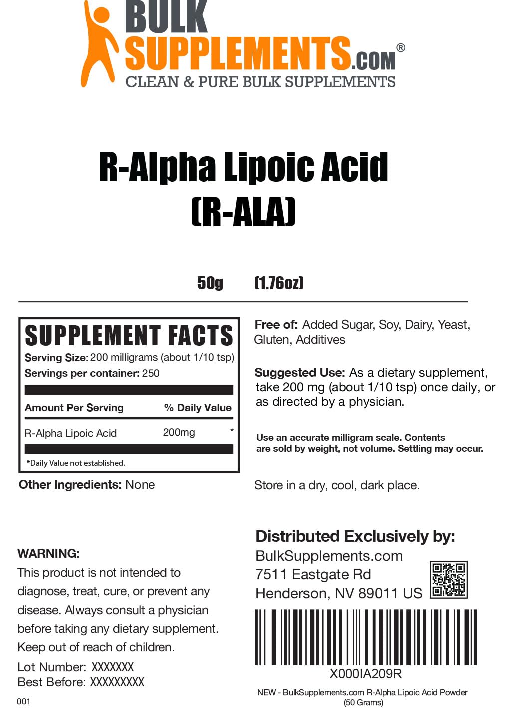 BULKSUPPLEMENTS.COM R-Alpha Lipoic Acid Powder - ALA Supplement, R Alpha Lipoic BULKSUPPLEMENTS.COM